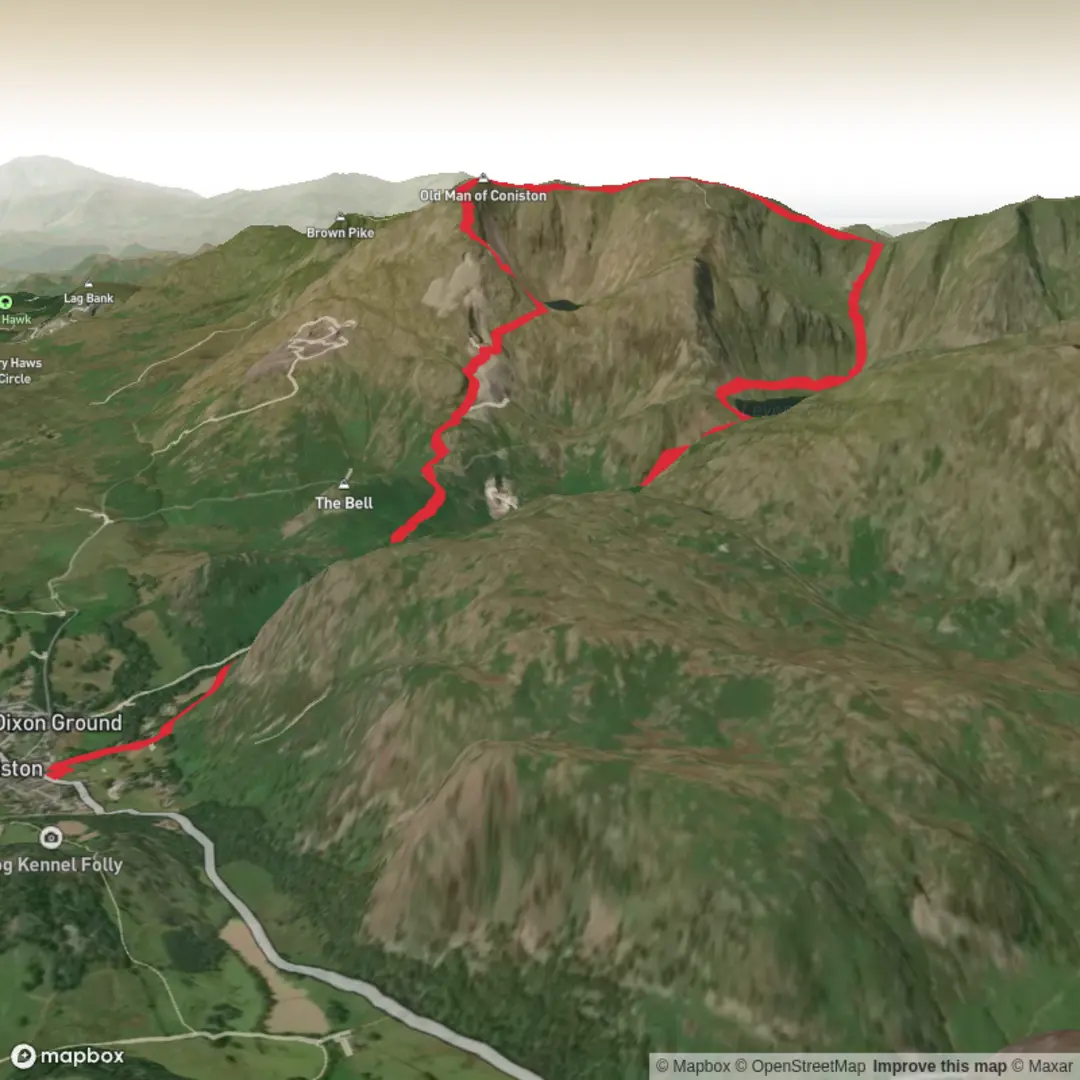 An image depicting the trail Brim Fell Rake and Levers Water Loop and its surrounding area.