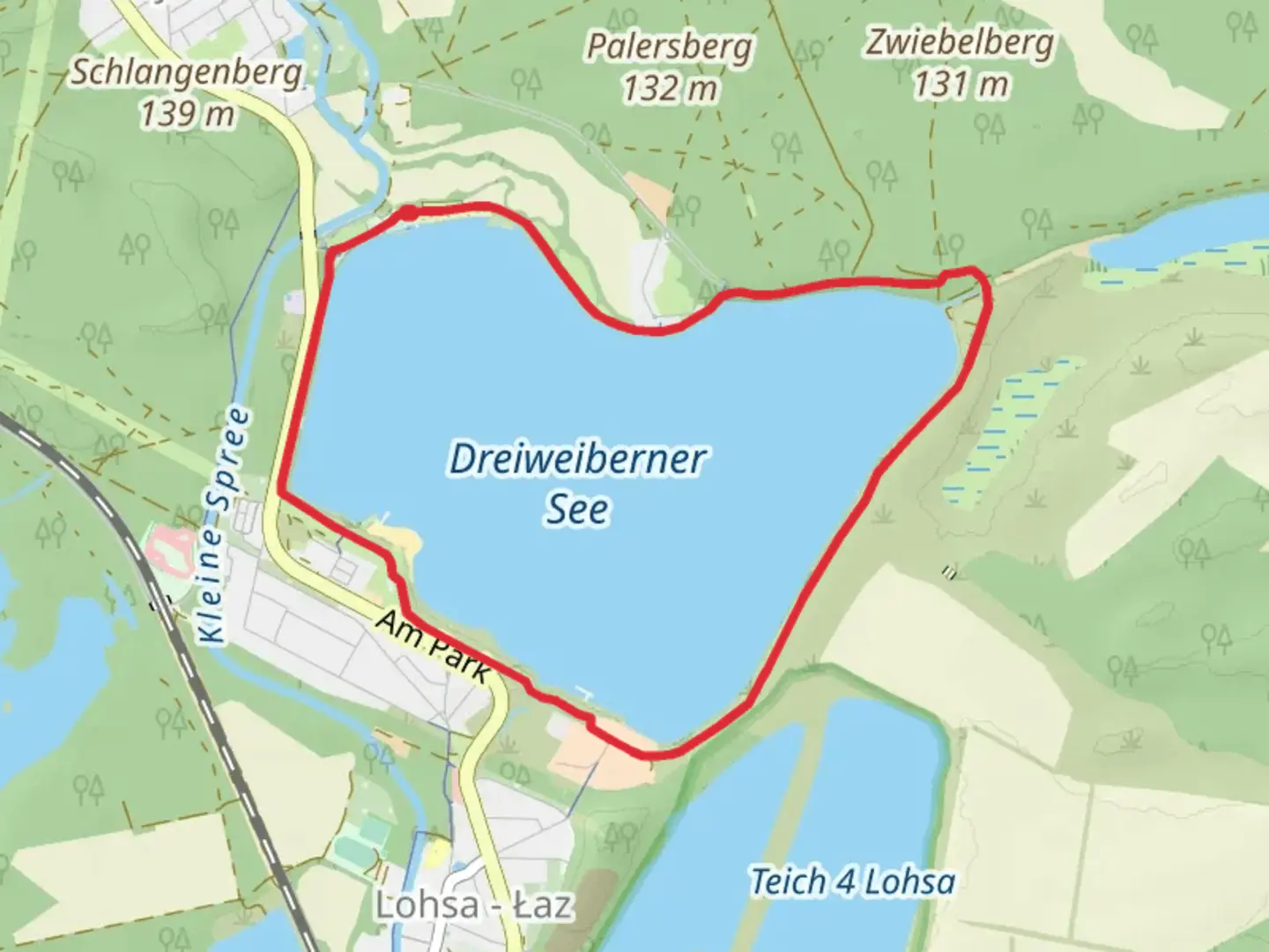 An image depicting the trail Dreiweibener See Loop and its surrounding area.