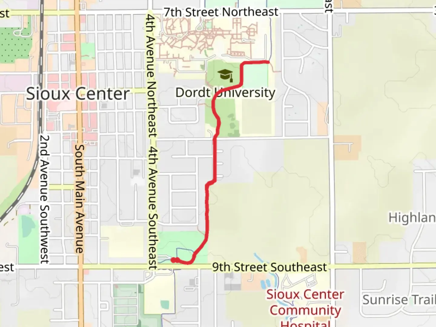 An image depicting the trail Children's Park to Dordt Tallgrass Prairie Walk and its surrounding area.