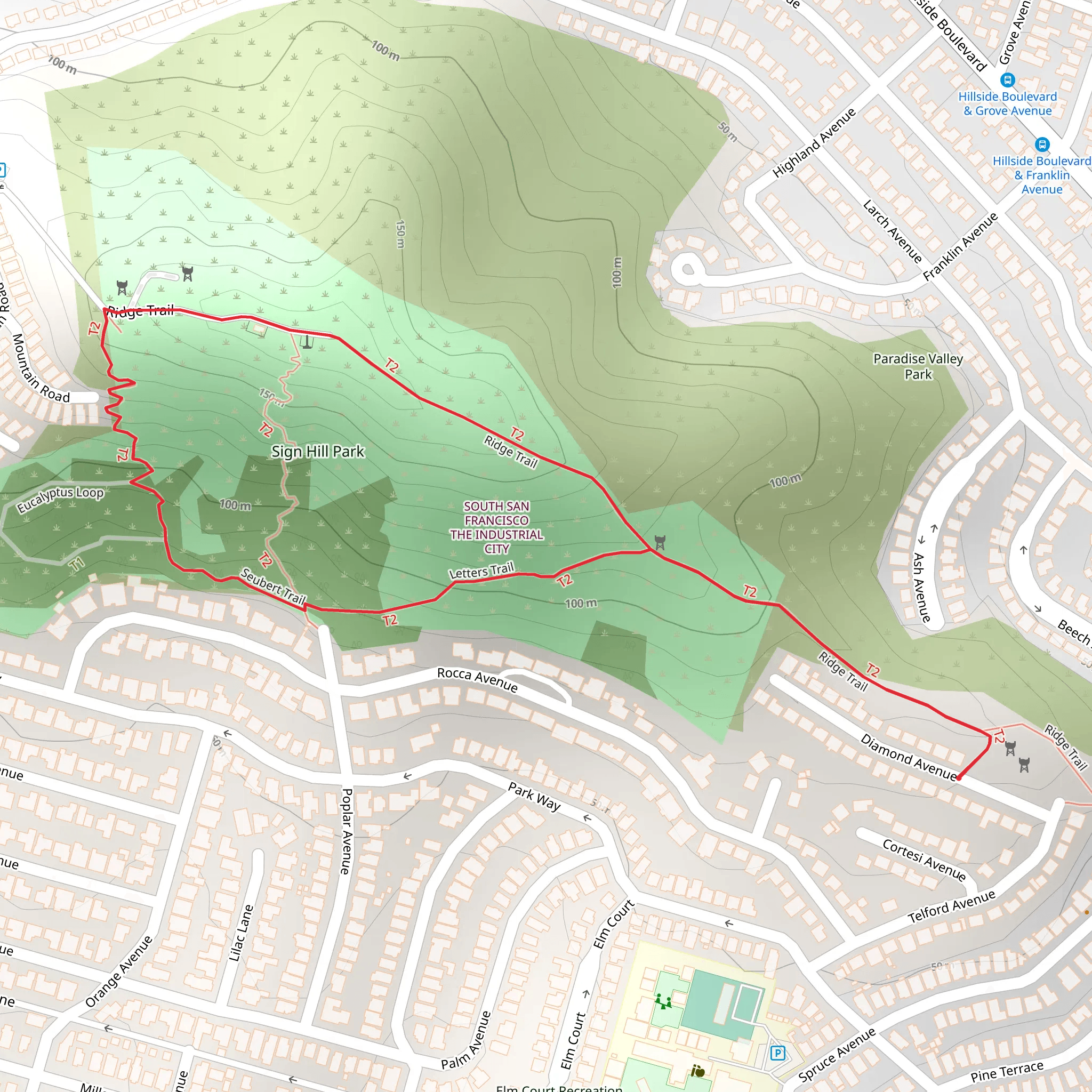Ridge Trail and Letters Trail Loop mobile static map