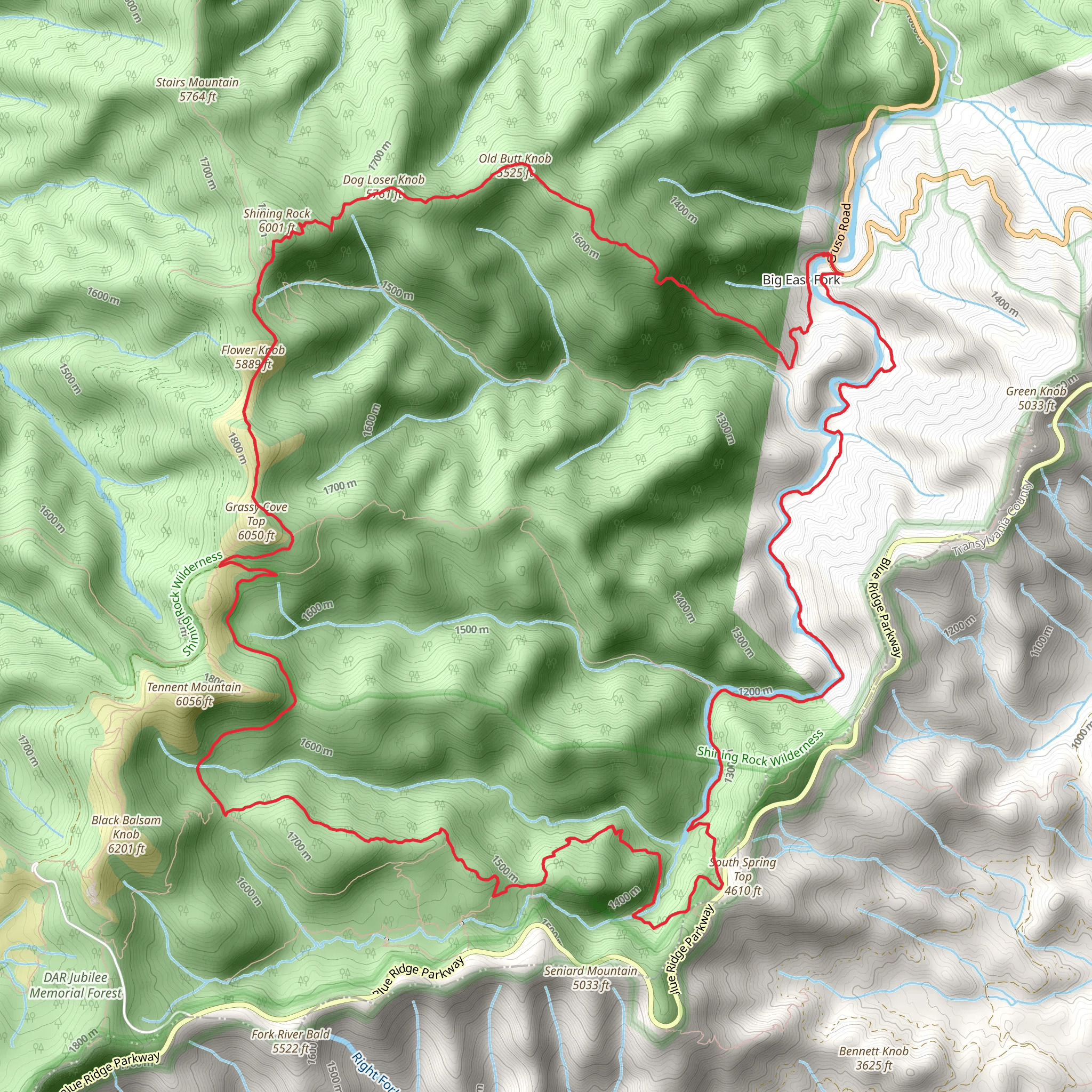 Big East Fork, Mountains-to-Sea and Old Butt Knob Loop Trail mobile static map