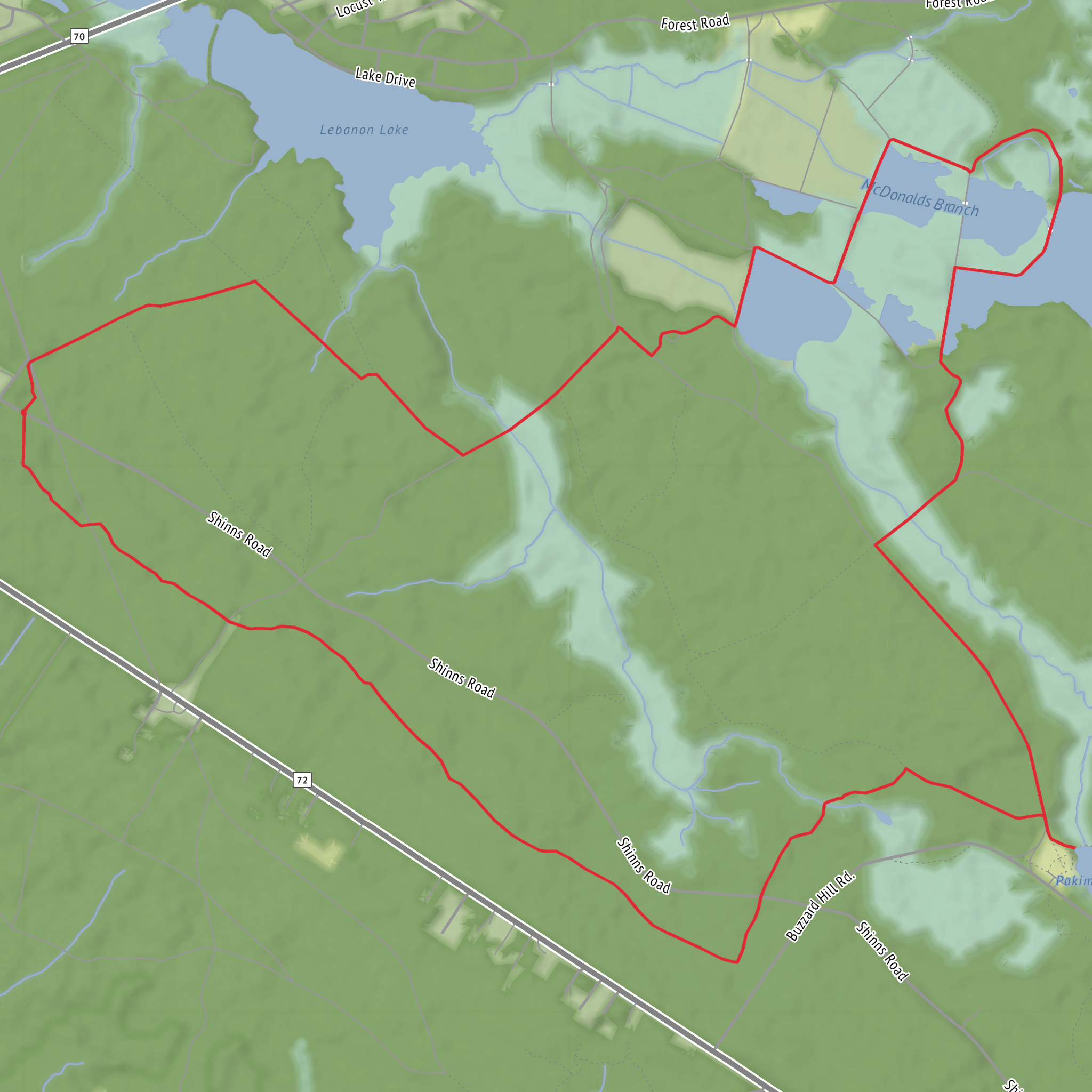 Batona Trail, Mount Misery Trail and Cranberry Trail mobile static map