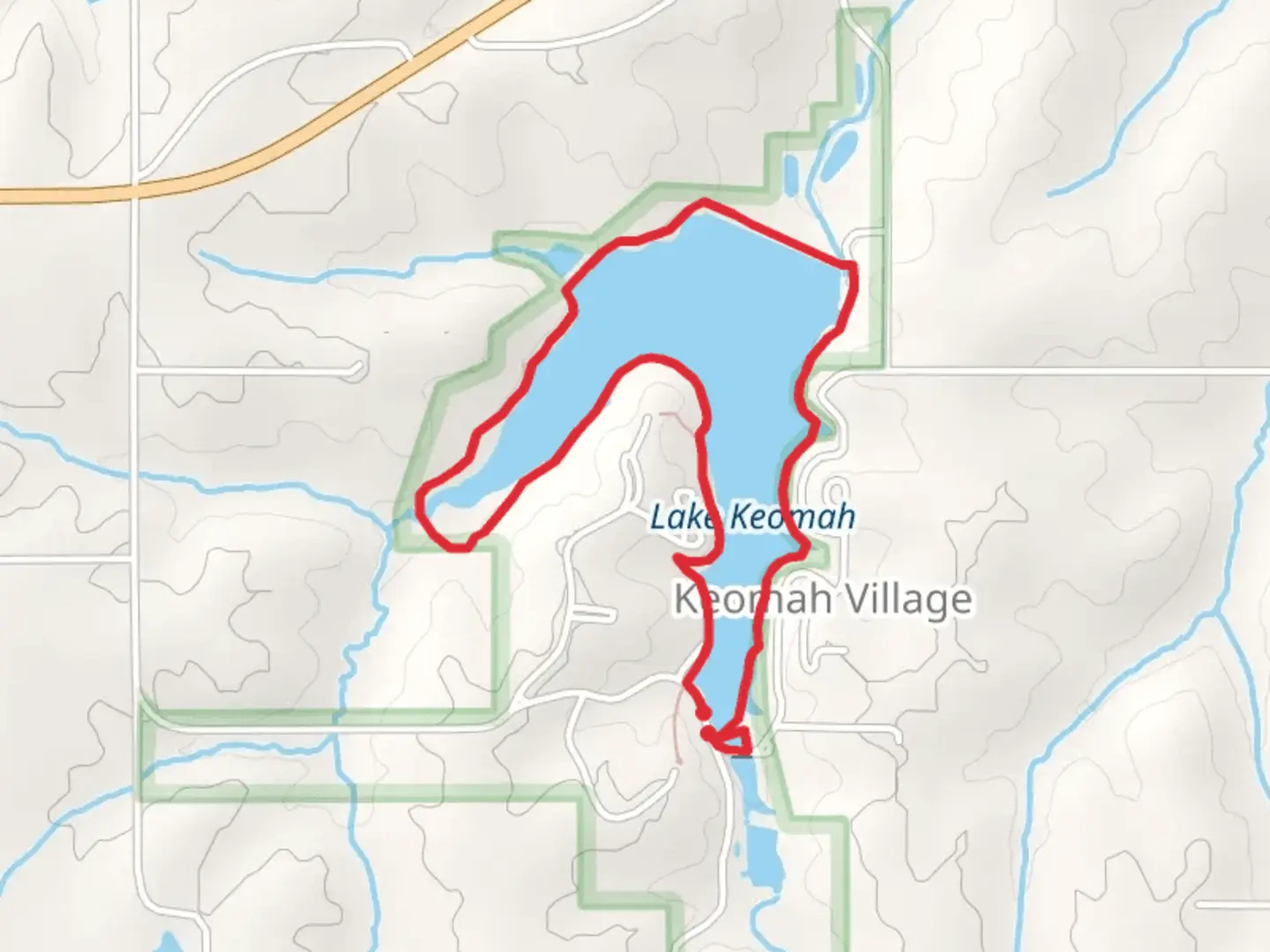 An image depicting the trail Lake Keomah Loop Trail and its surrounding area.