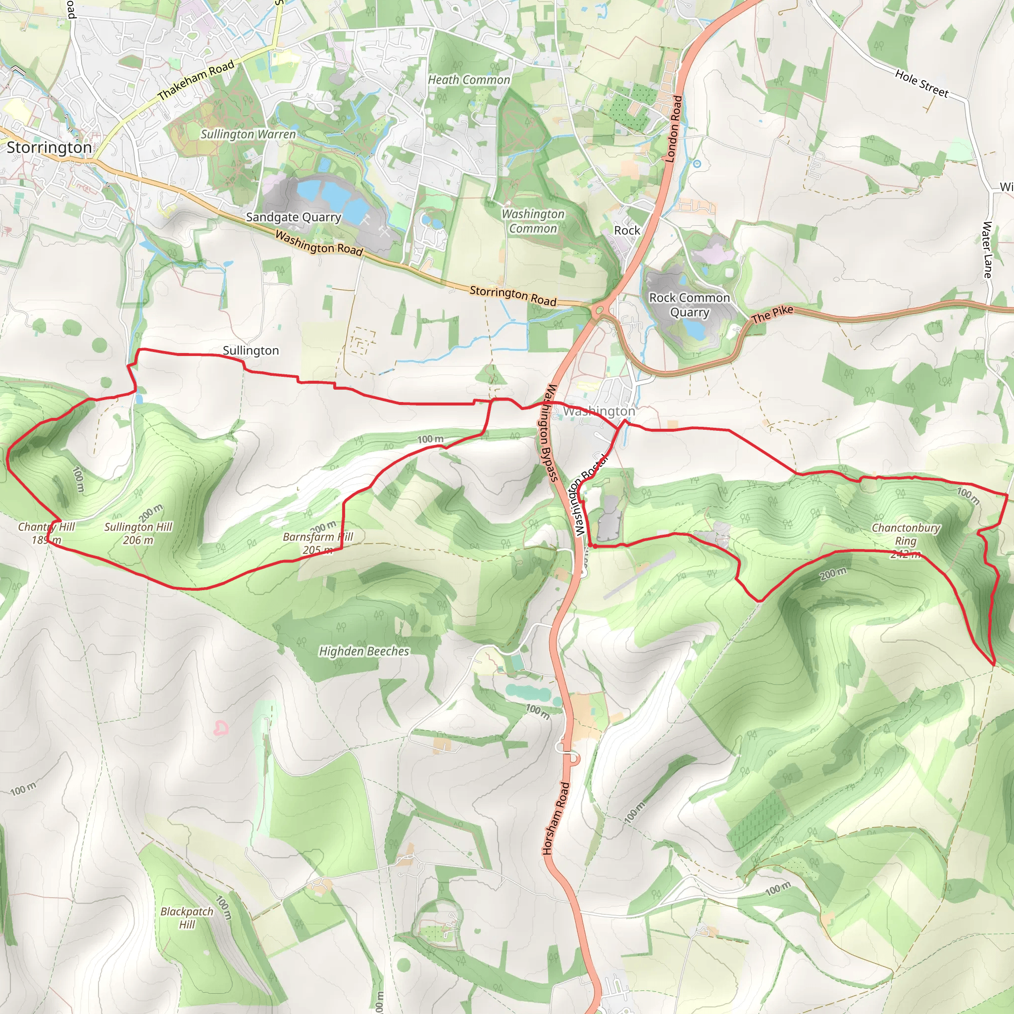 Chanctonbury Ring, Barnsfarm Hill and Chantry Hill Loop mobile static map