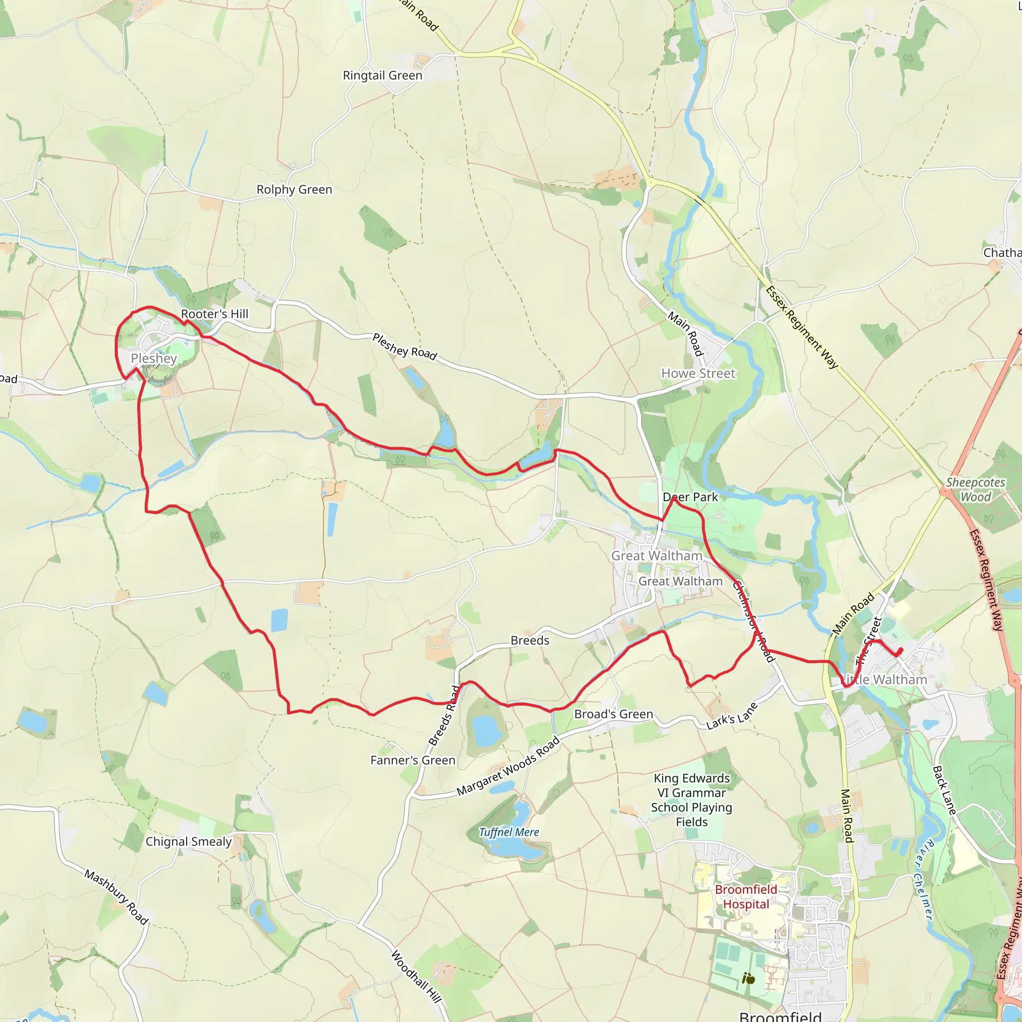 Pleshey and Walthambury Brook Walk mobile static map