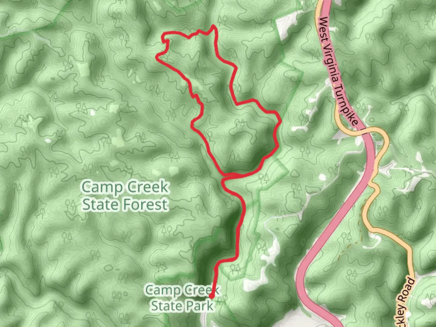 An image depicting the trail Turkey Road and Bear Wallow Road and Loop Trail and its surrounding area.