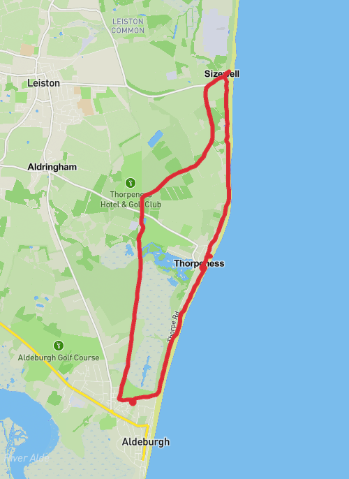 Hike on Thorpness to Aldeburgh via Sizewell mobile static map