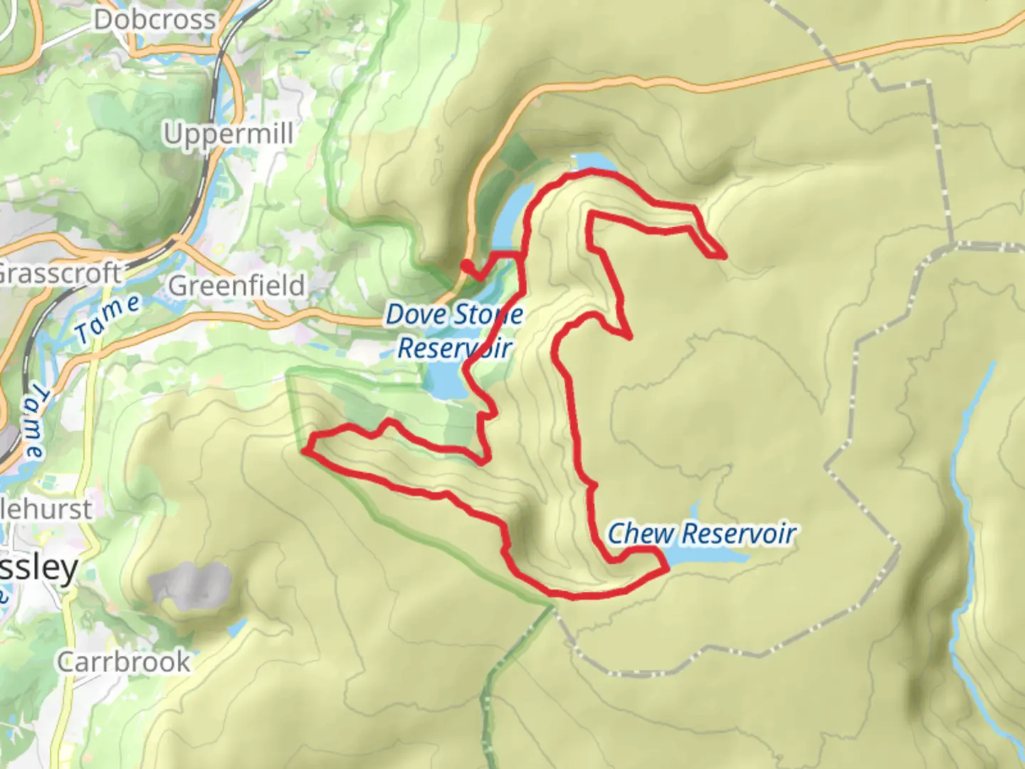 An image depicting the trail Dovestone reservoir + trinnacles and its surrounding area.