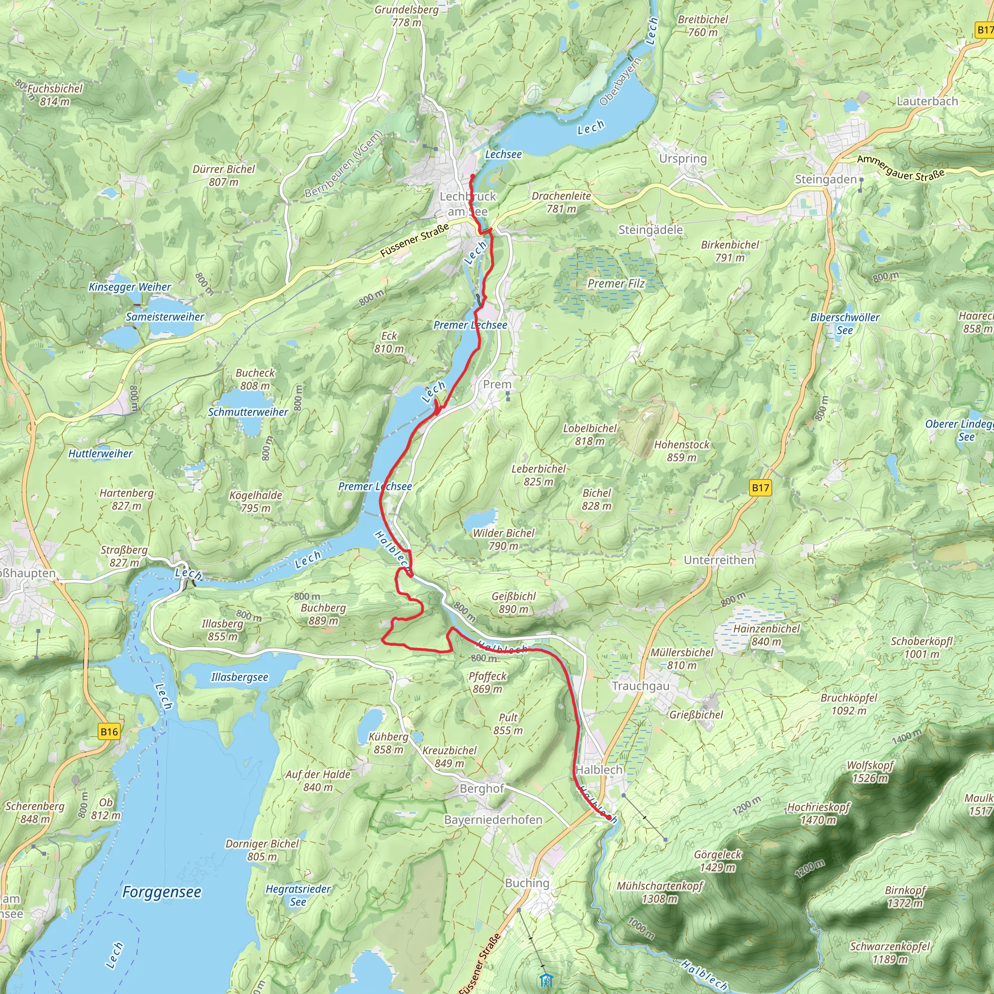 Lechsee to Halbech via Wasserlaeufer Route and Premer Lechsee mobile static map