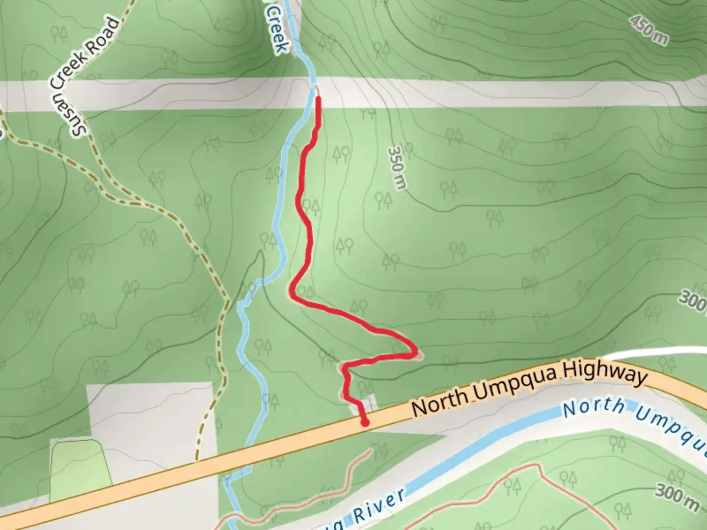 An image depicting the trail Susan Creek Falls Trail and its surrounding area.