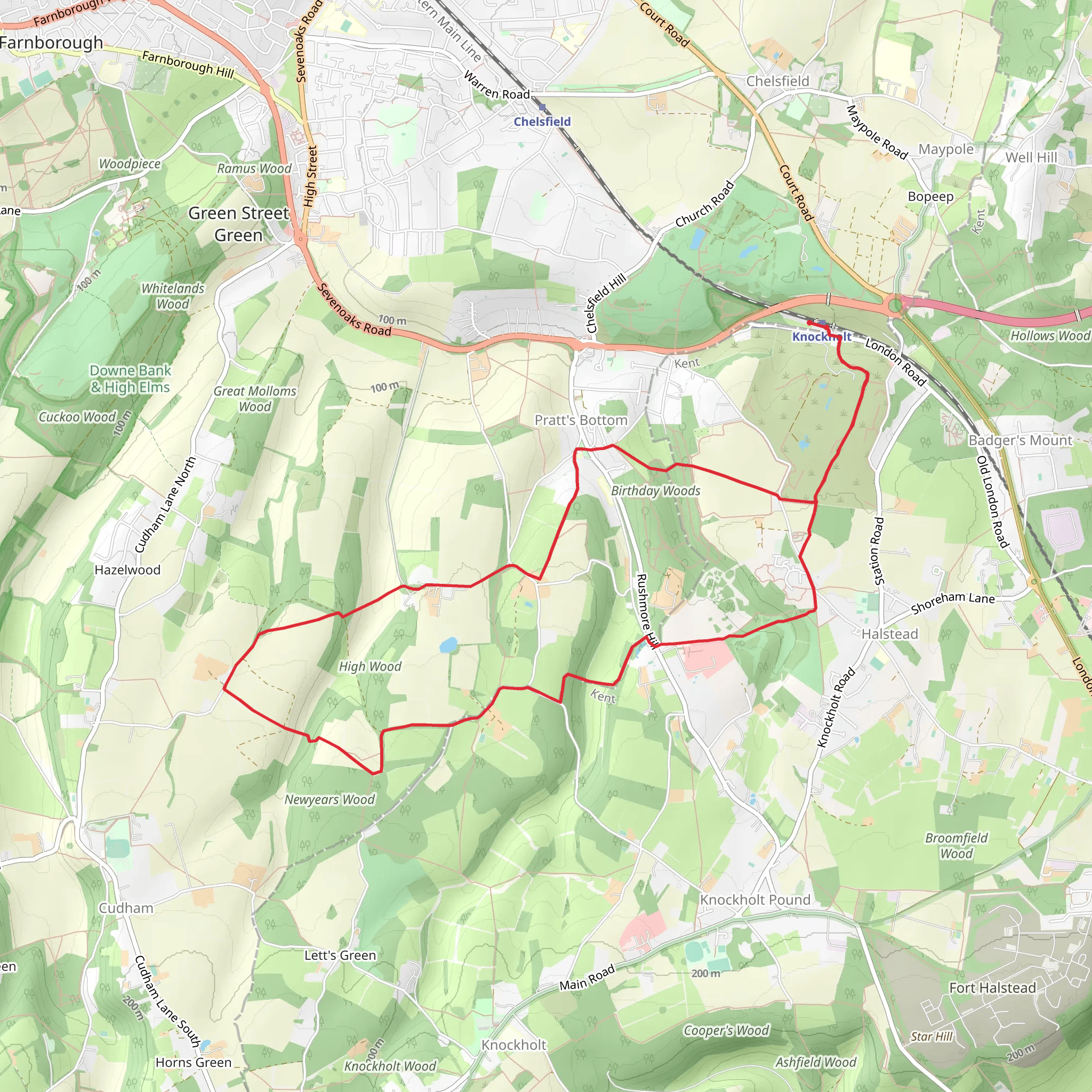 Knockholt Walk via Pratt's Bottom - Mace Farm and The Washneys mobile static map