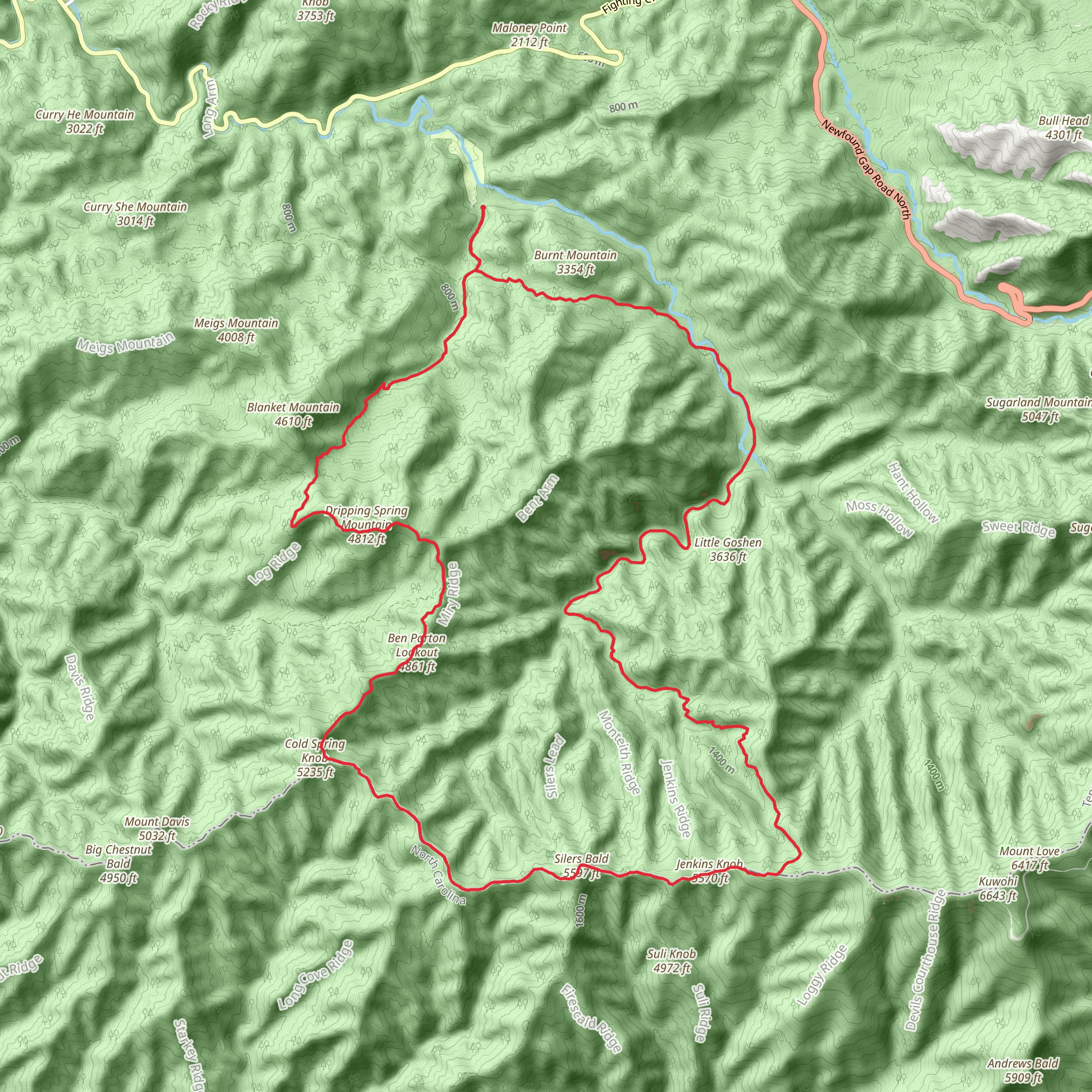 Jakes Creek via Miry Ridge Trail and Appalachian Trail mobile static map