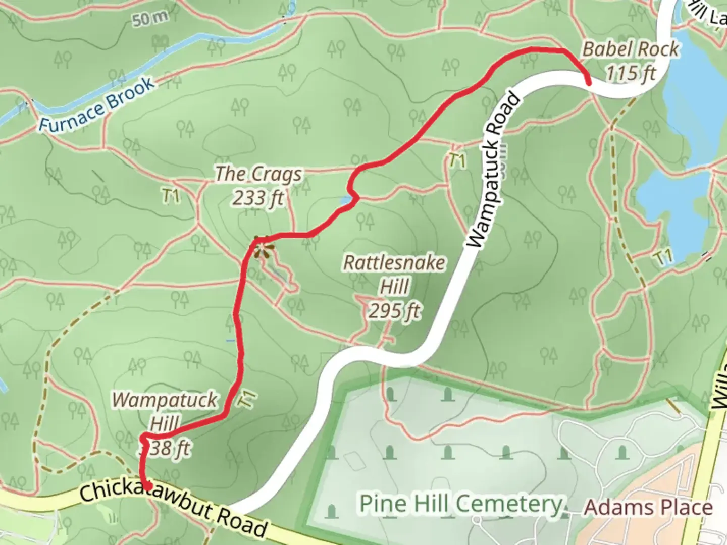 An image depicting the trail Wampatuck Hill via Skyline Trail and its surrounding area.