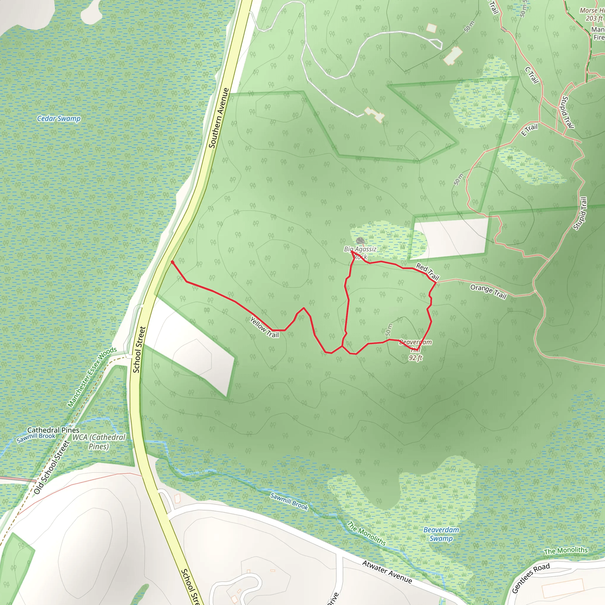 Beaverdam Hill Loop via Red Trail and Yellow Trail mobile static map
