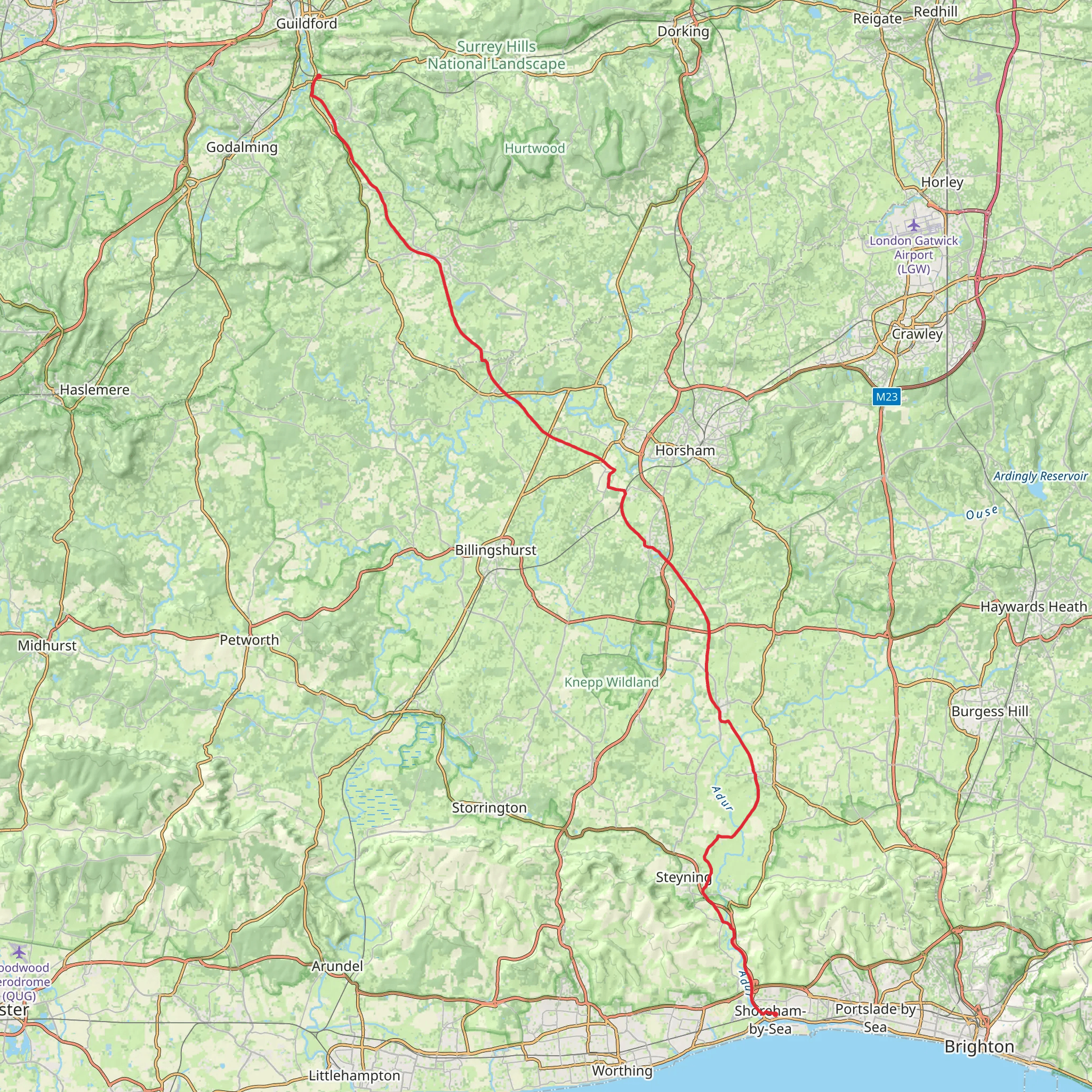 Shoreham-by-Sea to Shalford Station Walk mobile static map