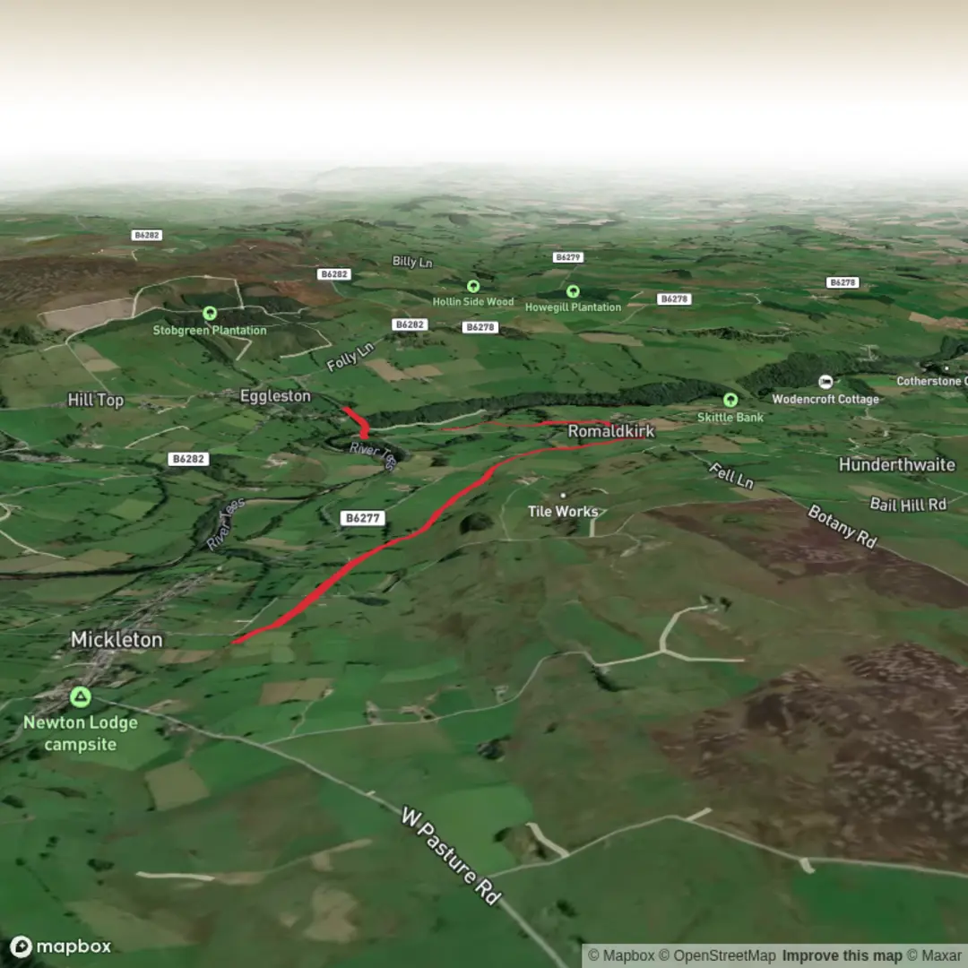 An image depicting the trail Mickleton to Egglestone Hall and its surrounding area.