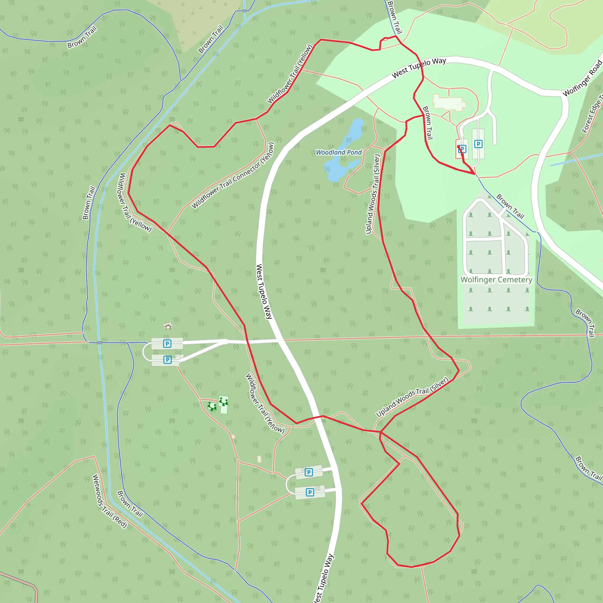 Upland Woods Trail - Silver and Wildflower Trail - Yellow mobile static map