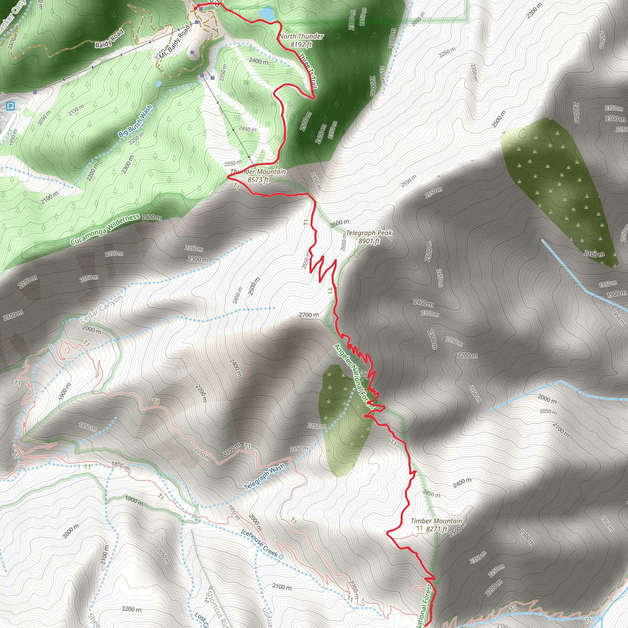 Three T's to Icehouse Saddle Trail mobile static map