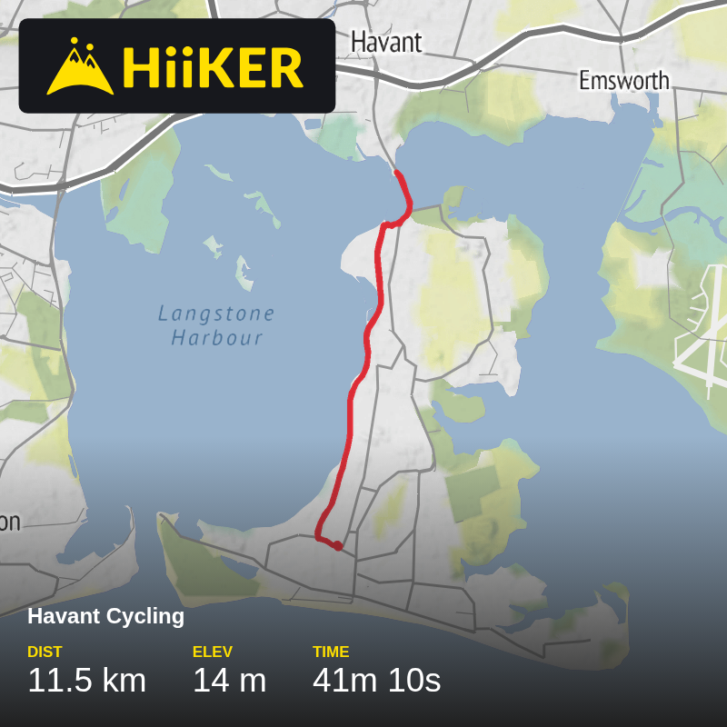 A map preview of the recording Havant Cycling.