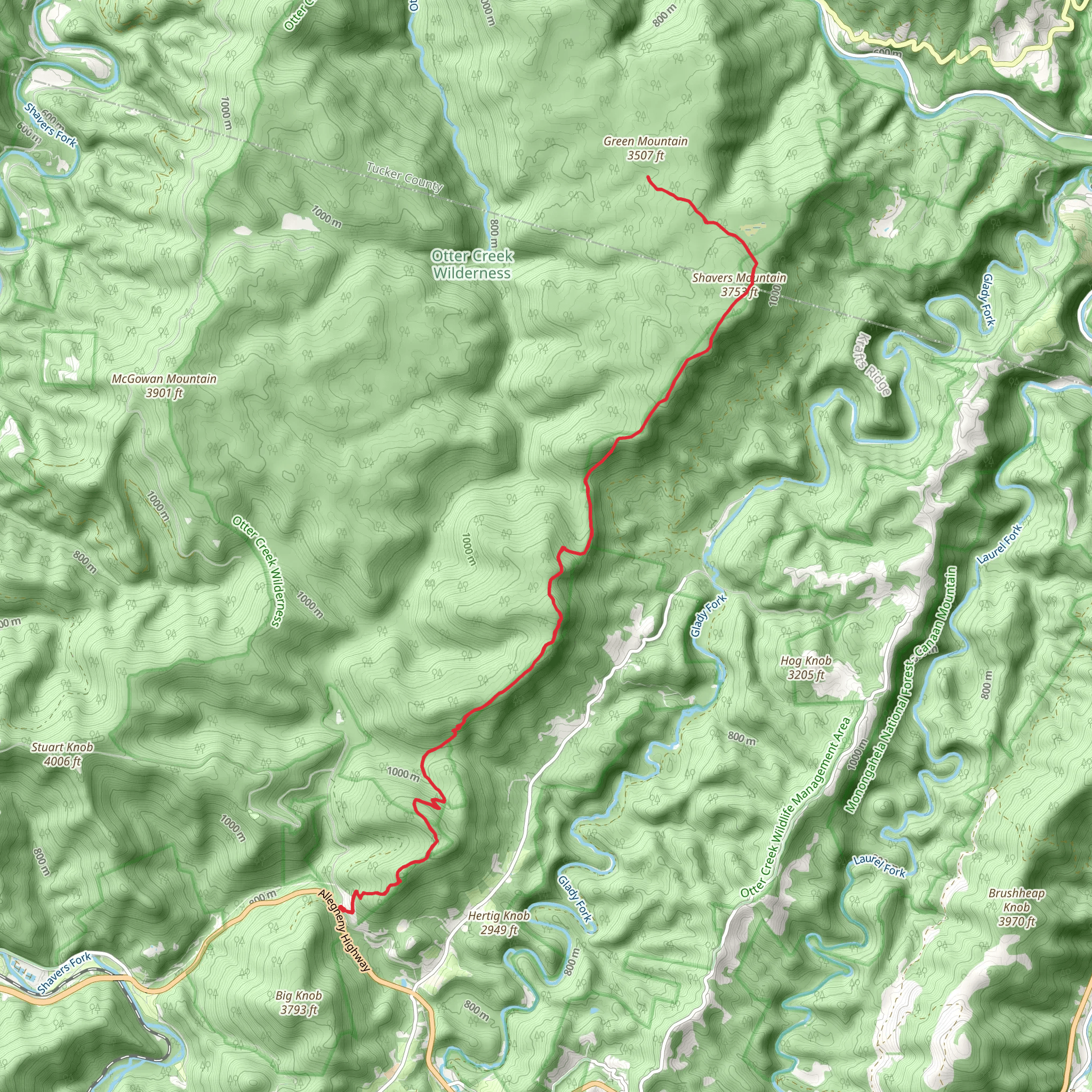 Shavers Mountain Trail mobile static map