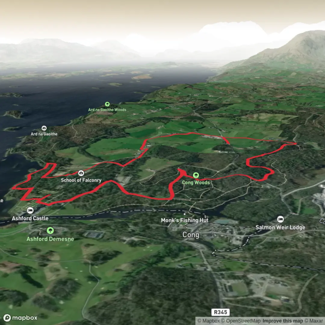 An image depicting the trail Ashford Castle and Cong Walk and its surrounding area.