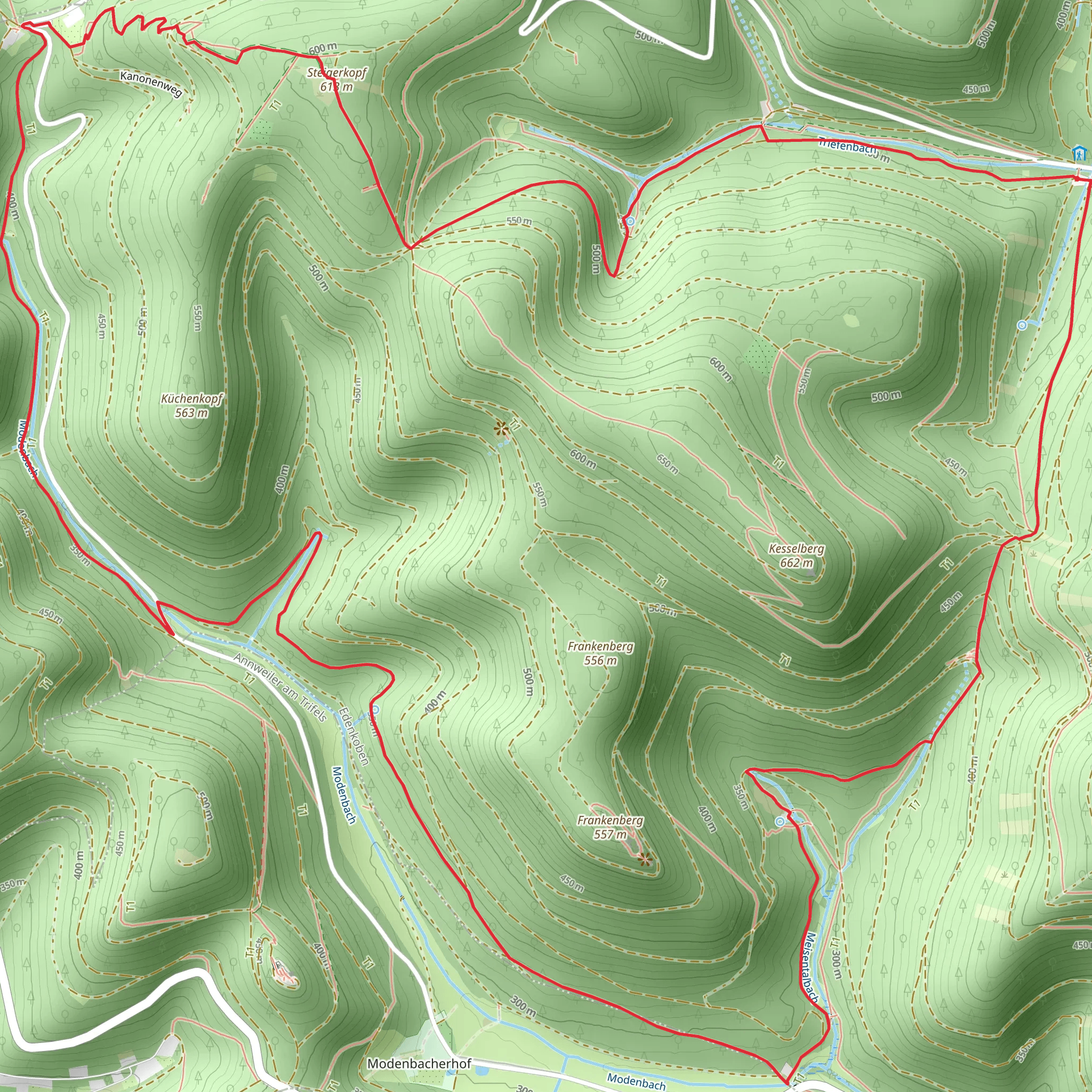 Kohlplatz, Sieben Quellen and Steigerkopf Loop via Pfalzer Naturfreundeweg Loop mobile static map