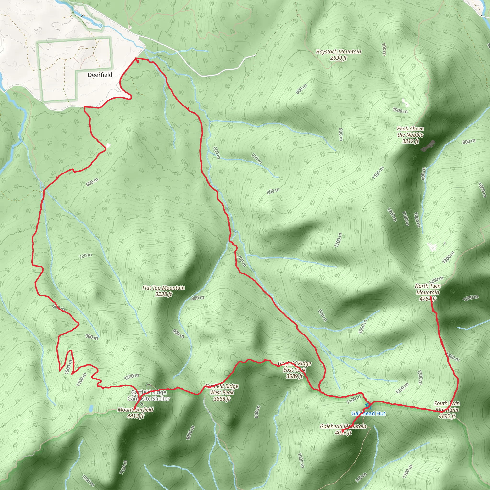Mount Garfield and North Twin Mountain Loop from Deerfield mobile static map