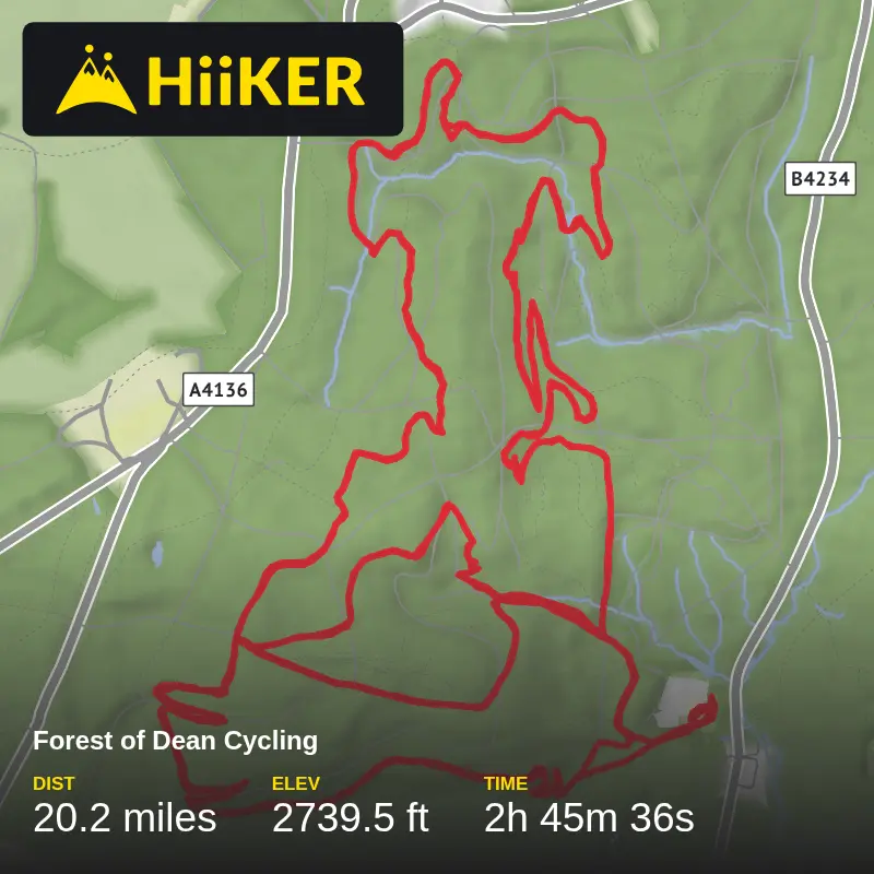 A map preview of the recording Forest of Dean Cycling.