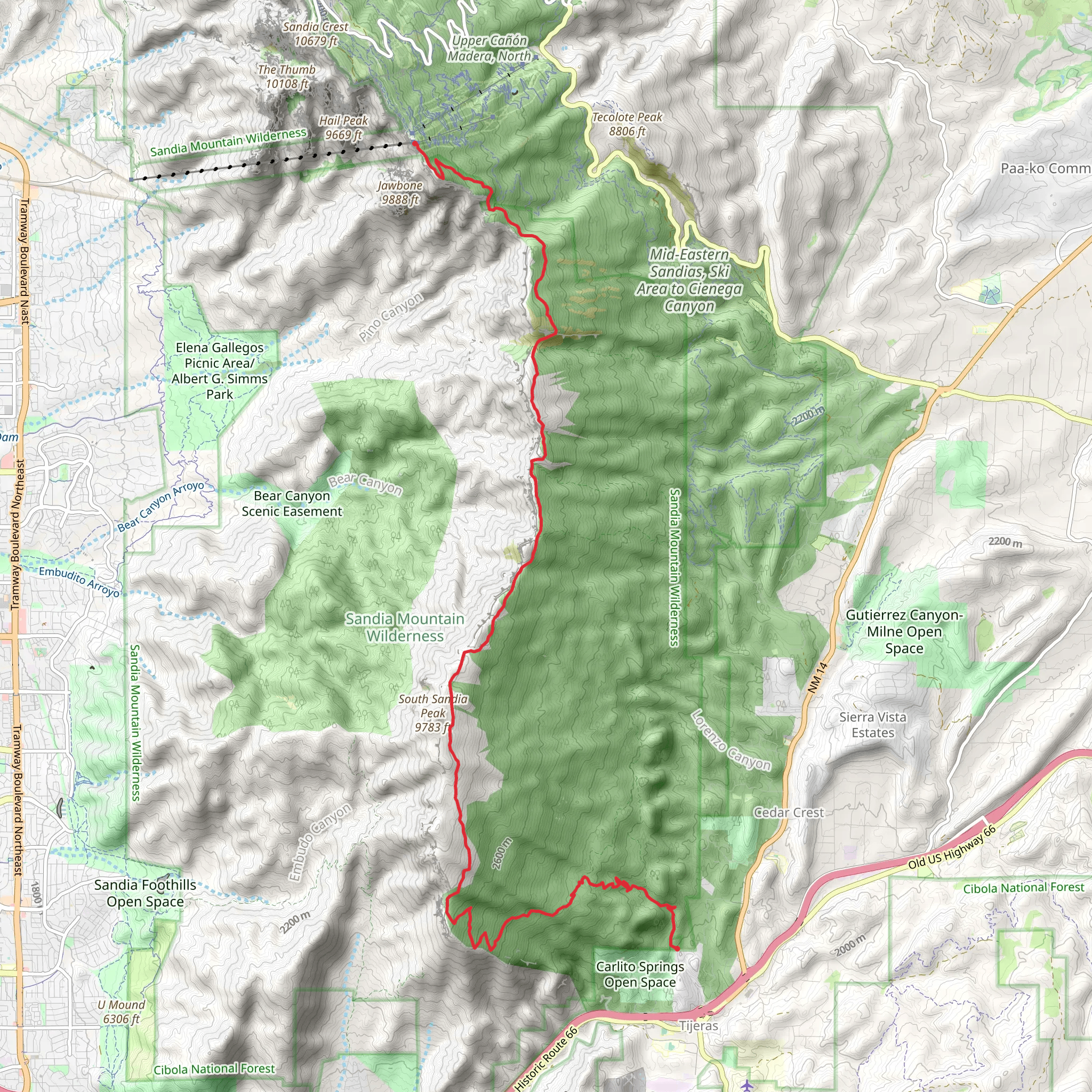 South Crest Trail from Thunderbird Trail mobile static map