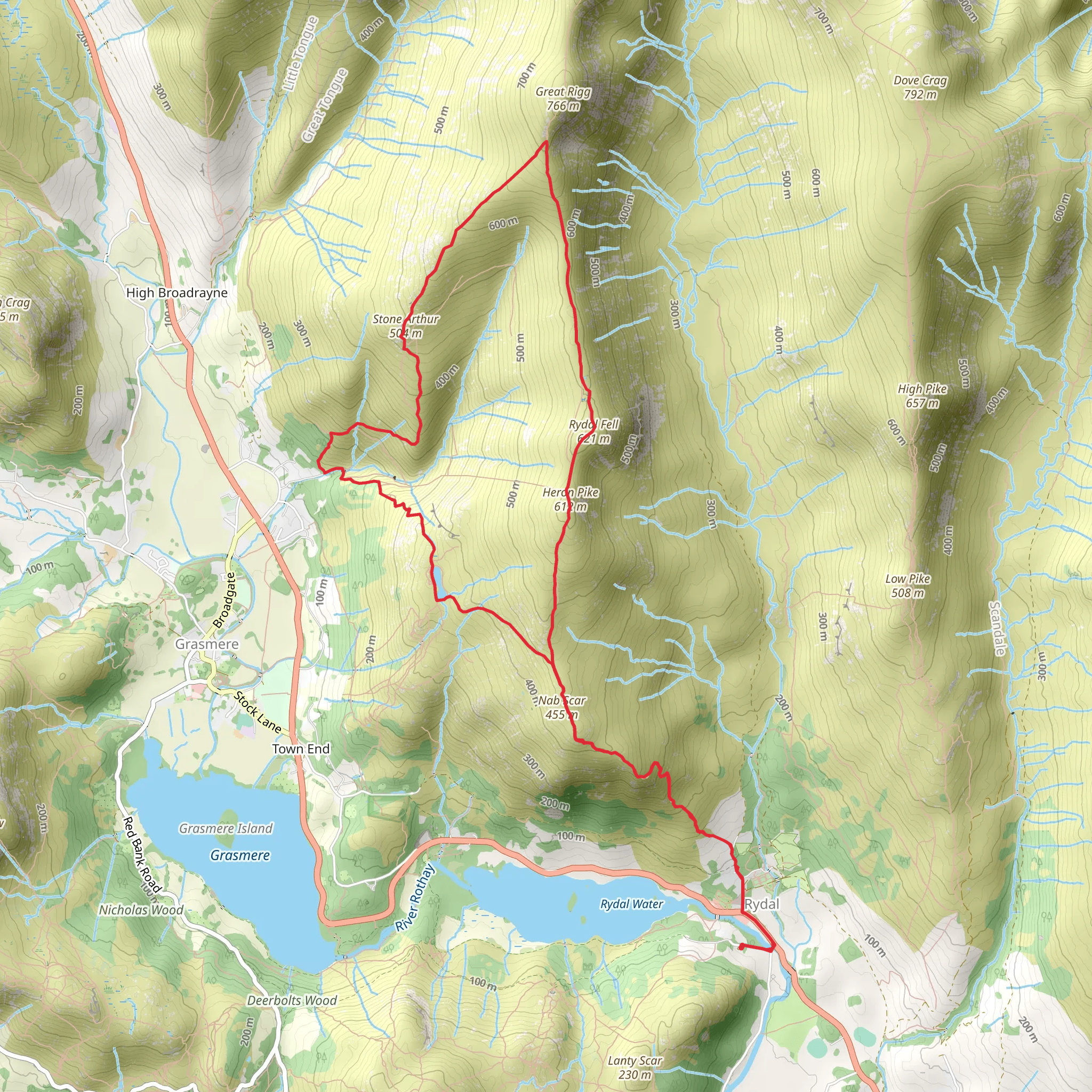 Heron Pike, Stone Arthur and Alcock Tarn Loop - Rydal mobile static map