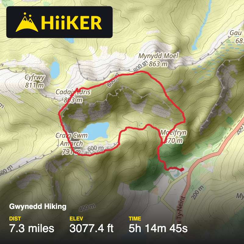 A map preview of the recording Gwynedd Hiking.