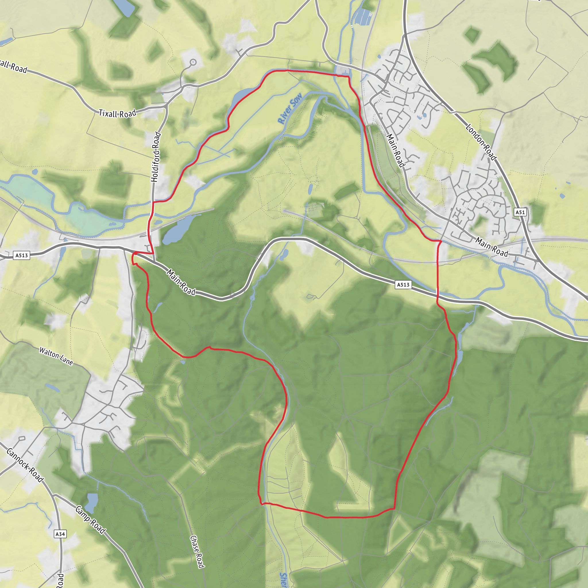 Tixall Lock, Beggar's Hill and Devil's Dumble Loop mobile static map