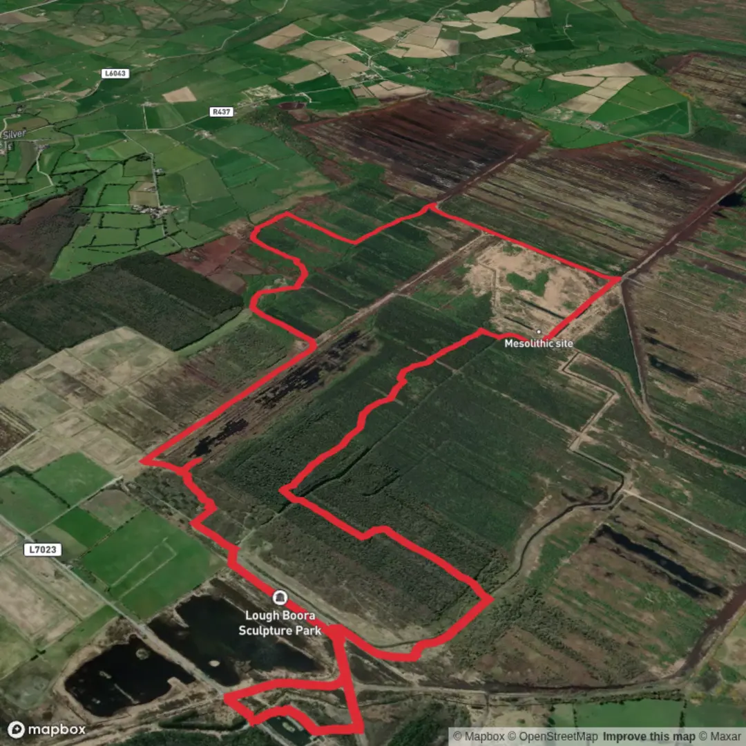 An image depicting the trail Lough Boora-Turraun Cycle Route - May 31 and its surrounding area.