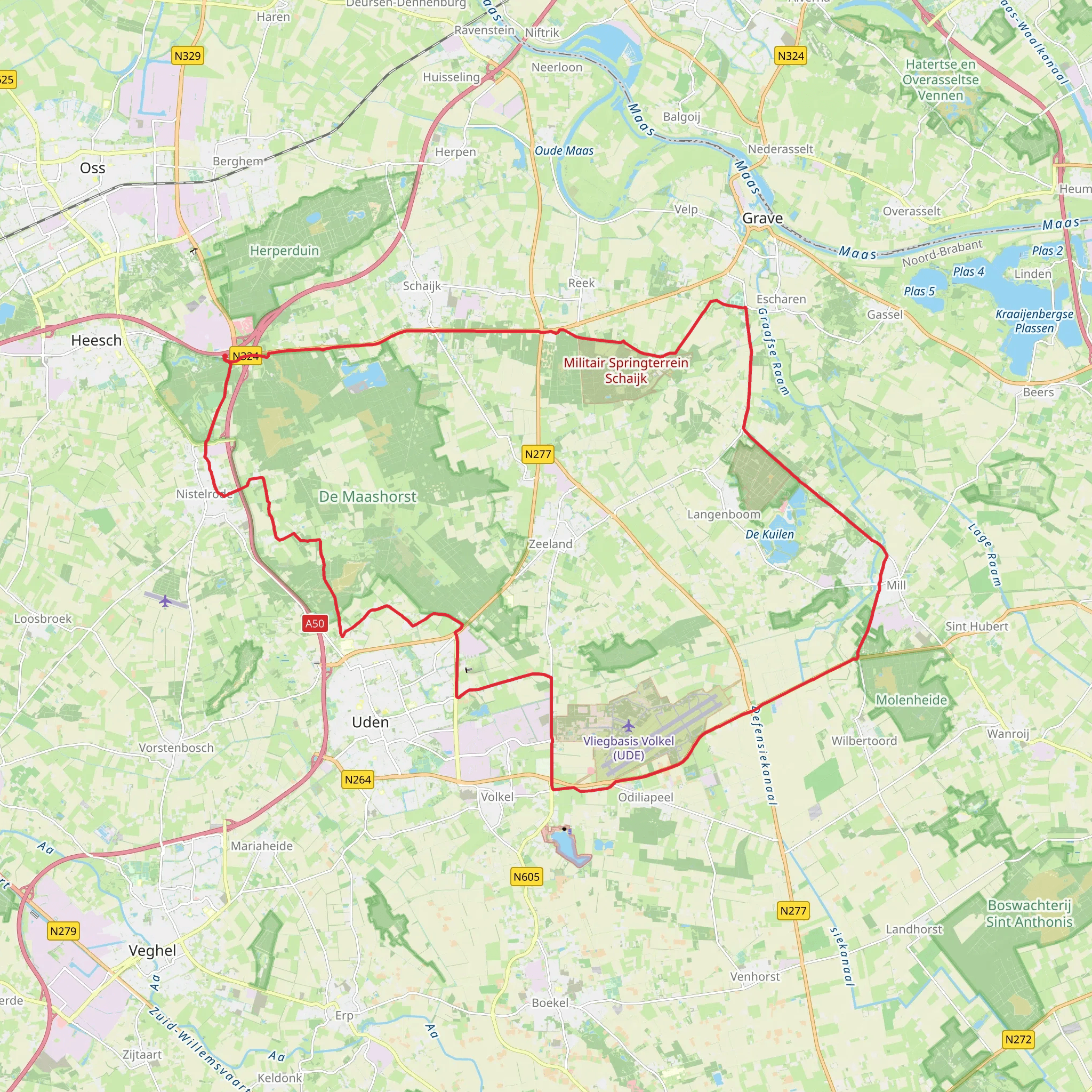 De Kuilen and Udenoord via Rijksweg and Hoogeweg mobile static map