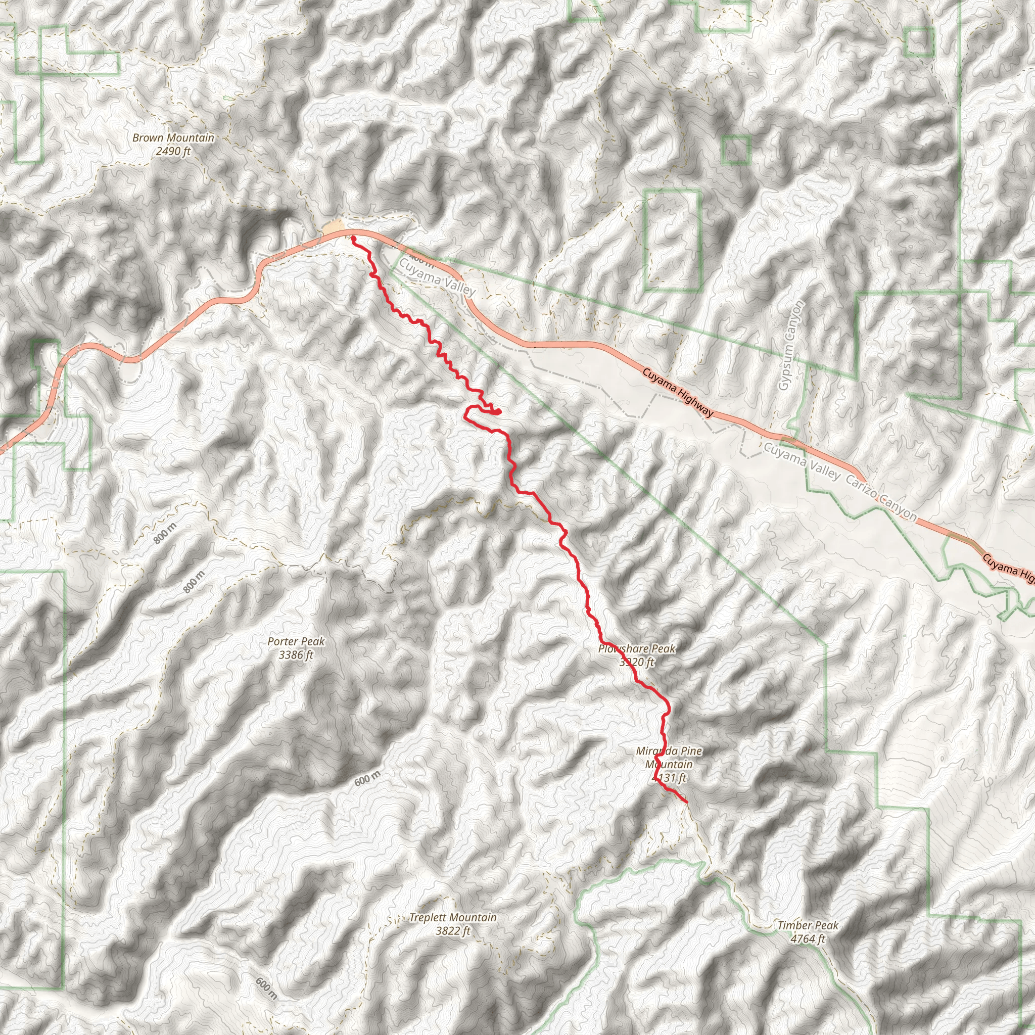 Plowshare Peak and Miranda Pine Mountain from Old Sierra Madre Road mobile static map