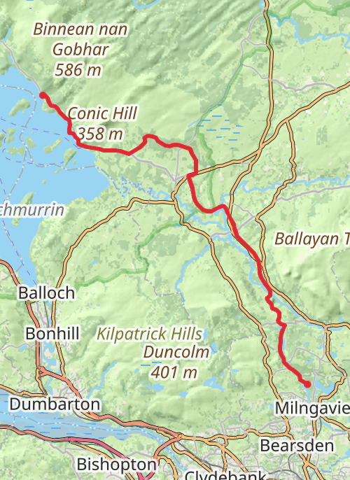 West Highland Way Day 1 (Milngavie to Cashel Campsite) mobile static map