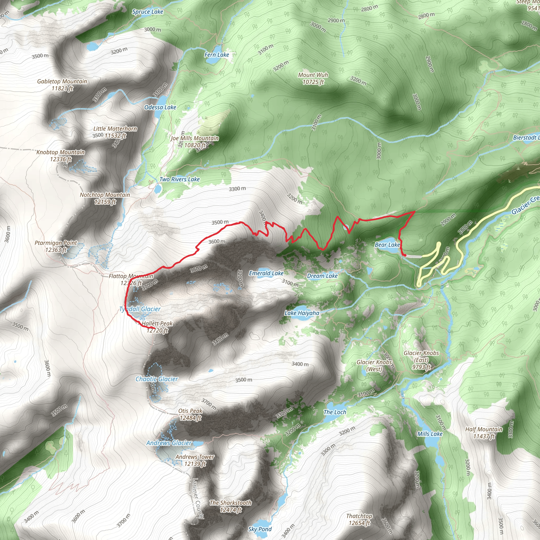 Hallett Peak and Flattop Mountain via Bear Lake-Bierstadt Trail mobile static map