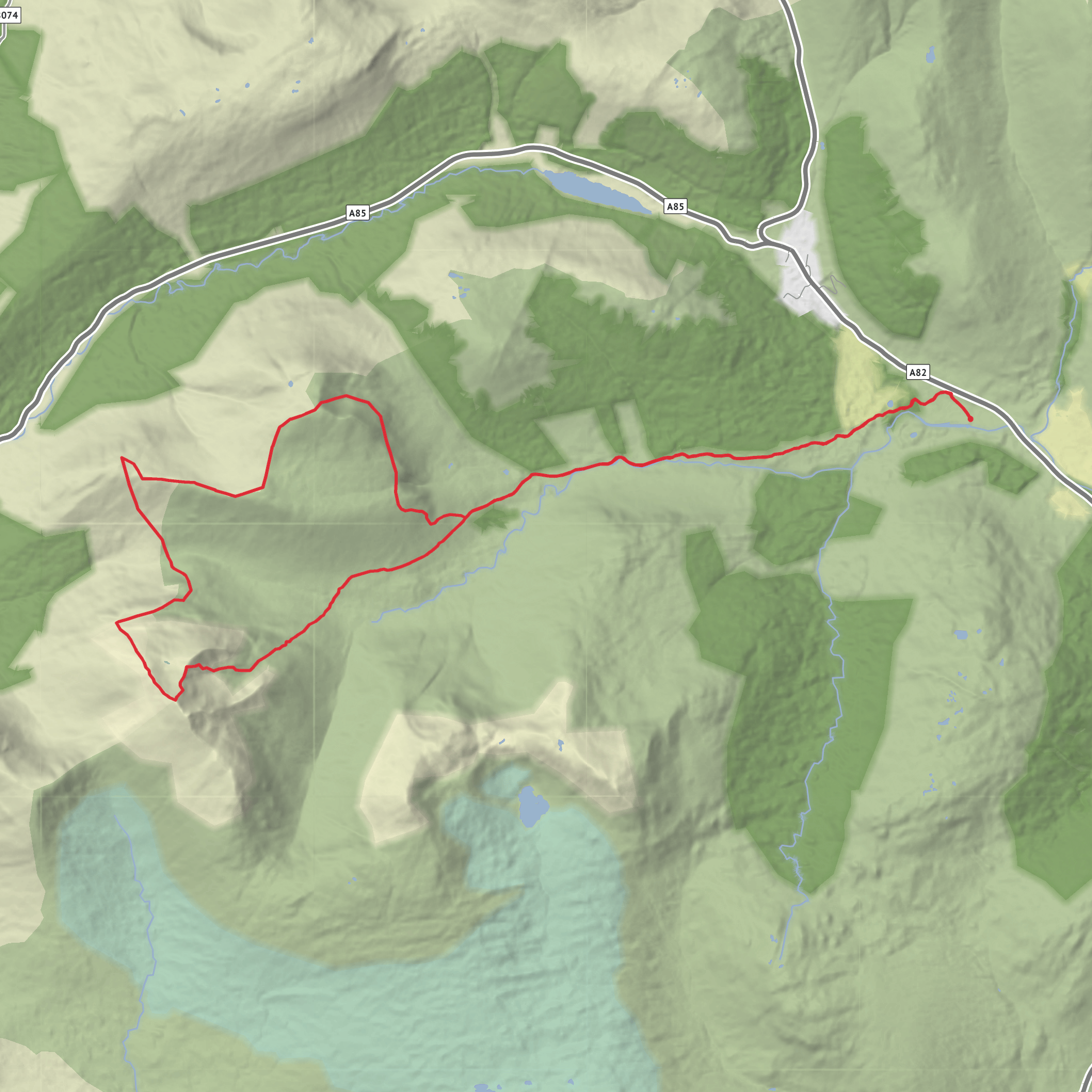 Beinn Chuirn, Beinn Dubh, Ben Lui and Ciochan Beinn Laoigh Loop mobile static map