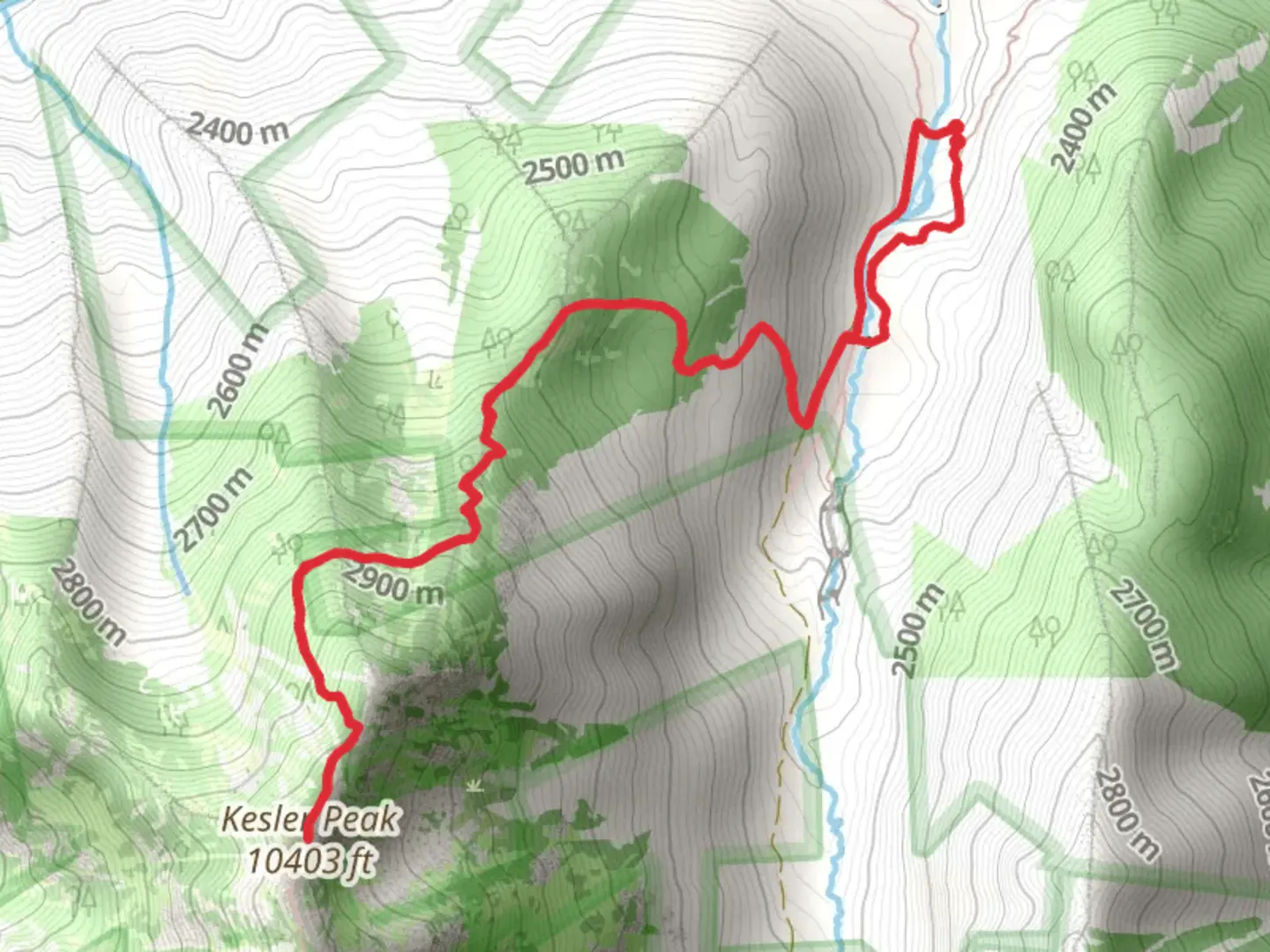 An image depicting the trail Donut Falls Trail and Kesler Peak Trail and its surrounding area.