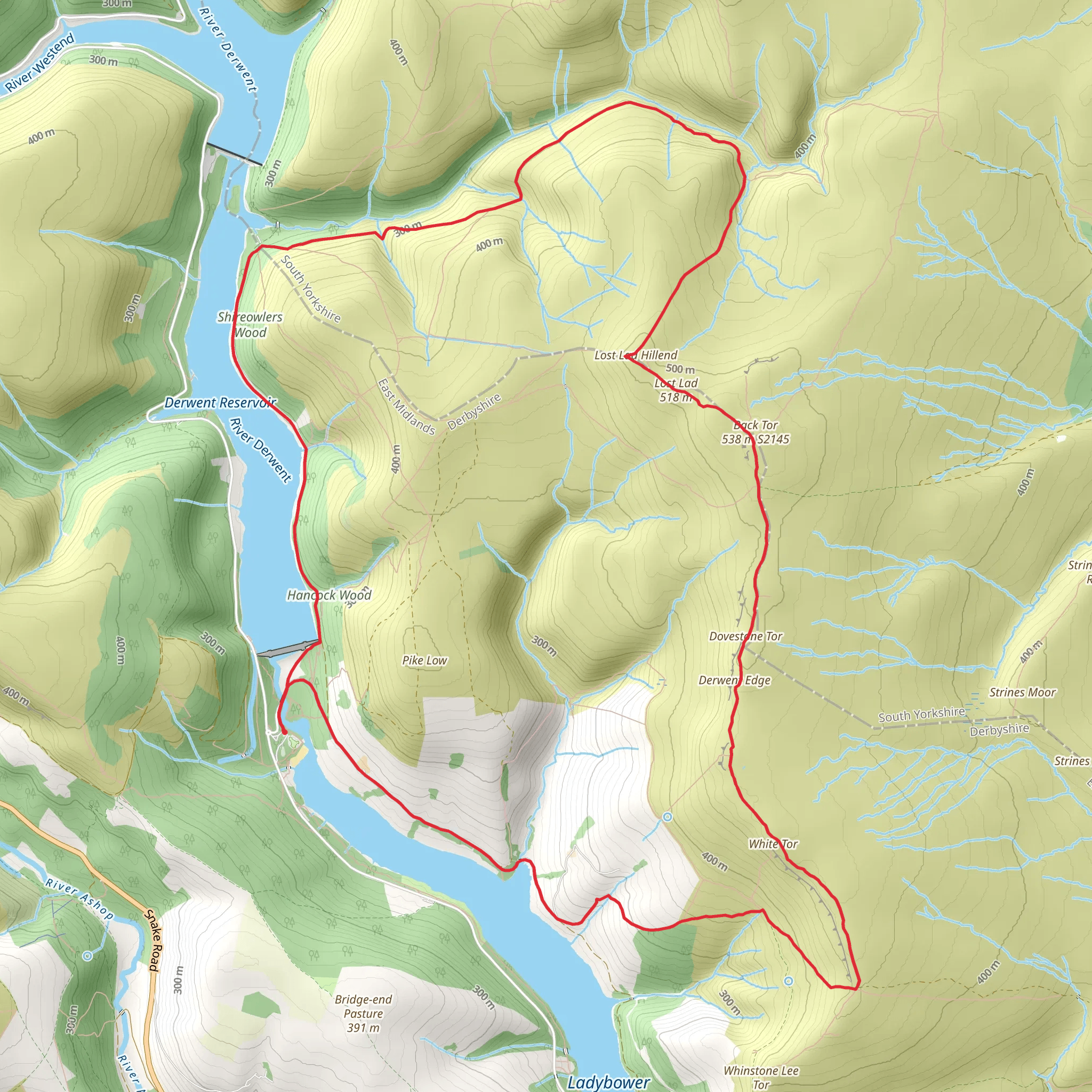 Derwent Edge and Back Tor Loop from Fairholmes mobile static map