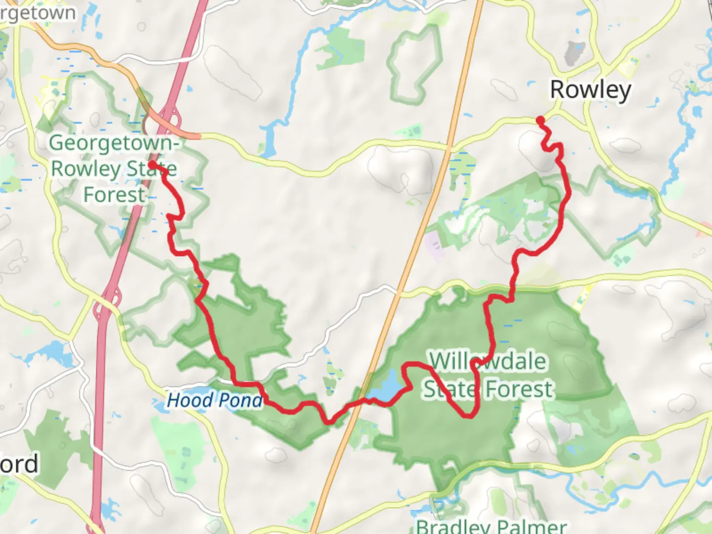 An image depicting the trail Bay Circuit Trail via Prospect Hill - Rowley and its surrounding area.