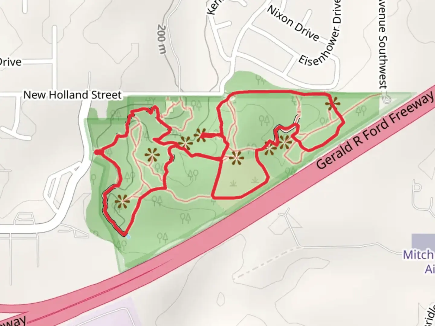 An image depicting the trail Highland Road Loop and its surrounding area.