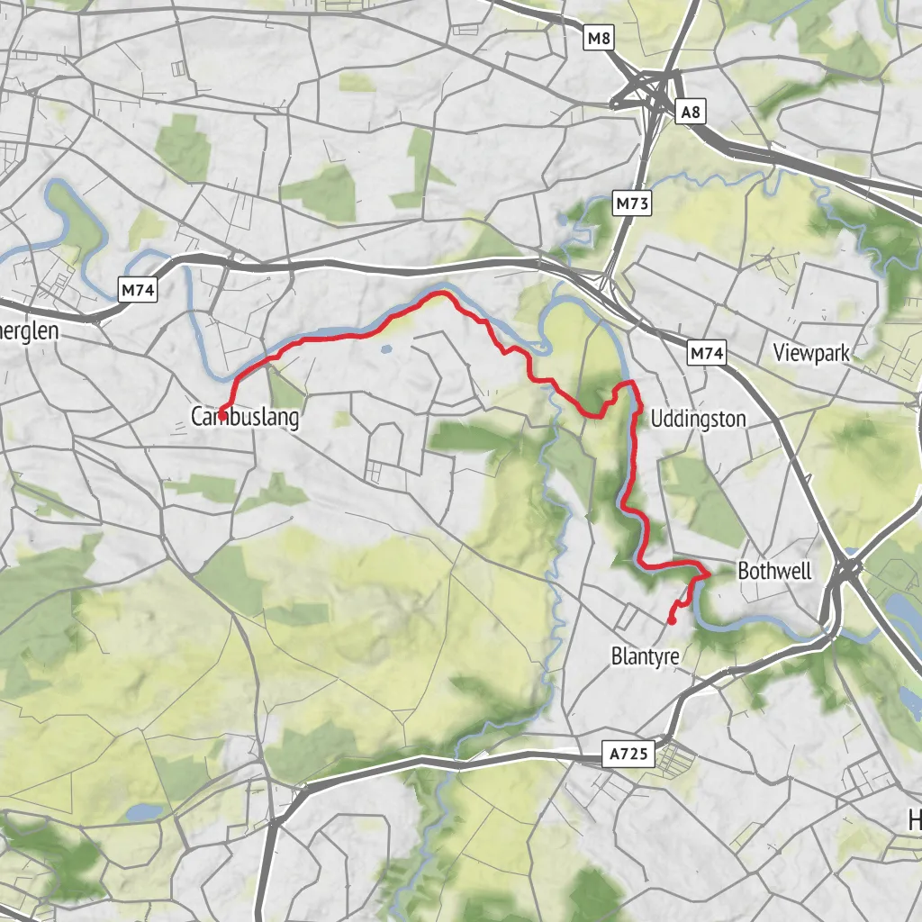 Hike from Blantyre to cambuslang via Clyde Walkway mobile static map