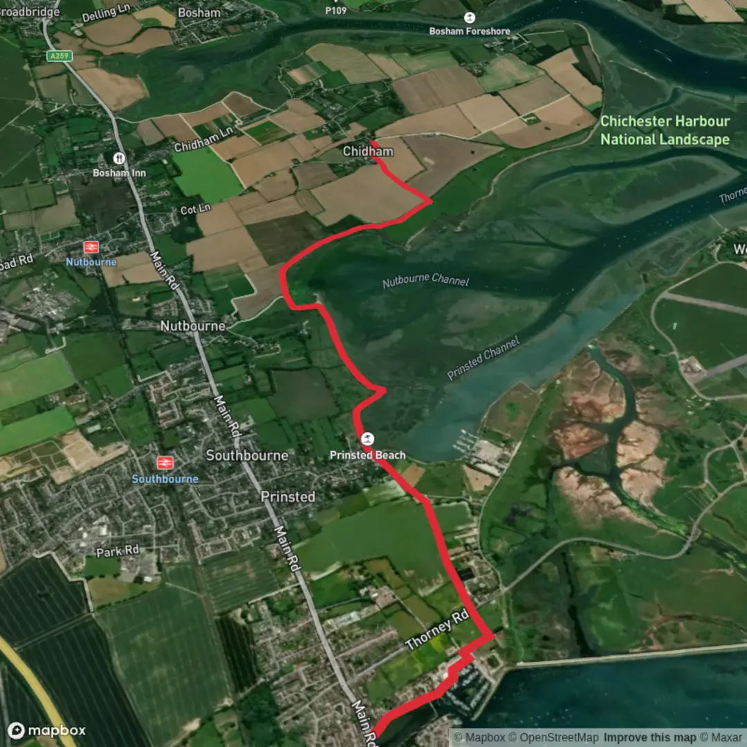 An image depicting the trail Ems to Chidham and its surrounding area.
