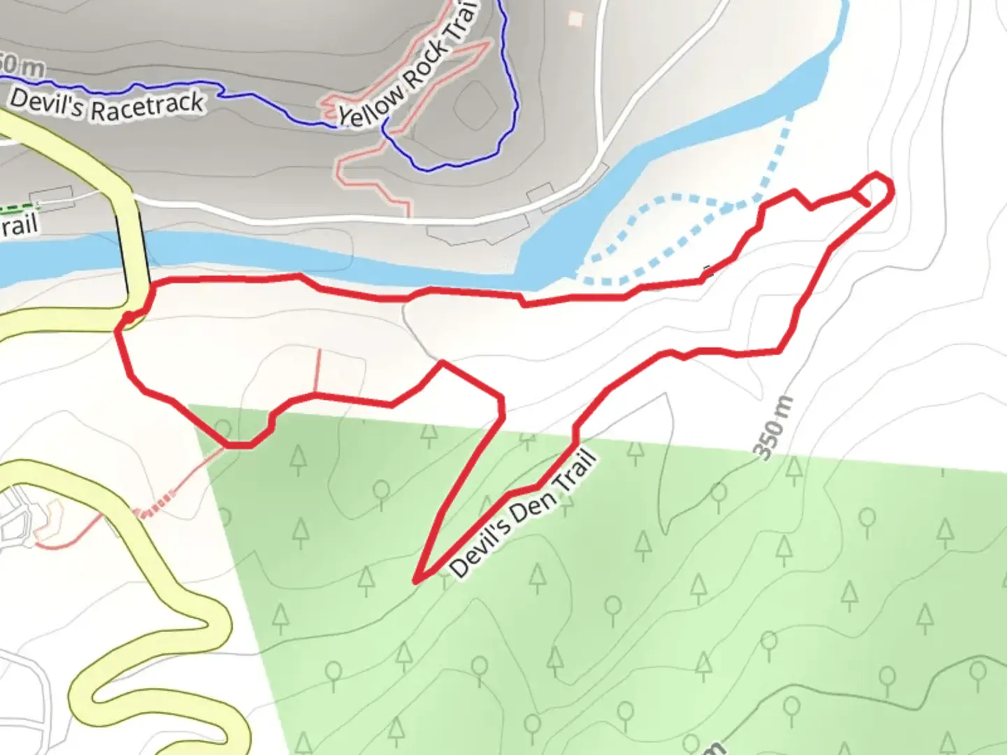 An image depicting the trail Devils Den Visitor Path Loop and its surrounding area.