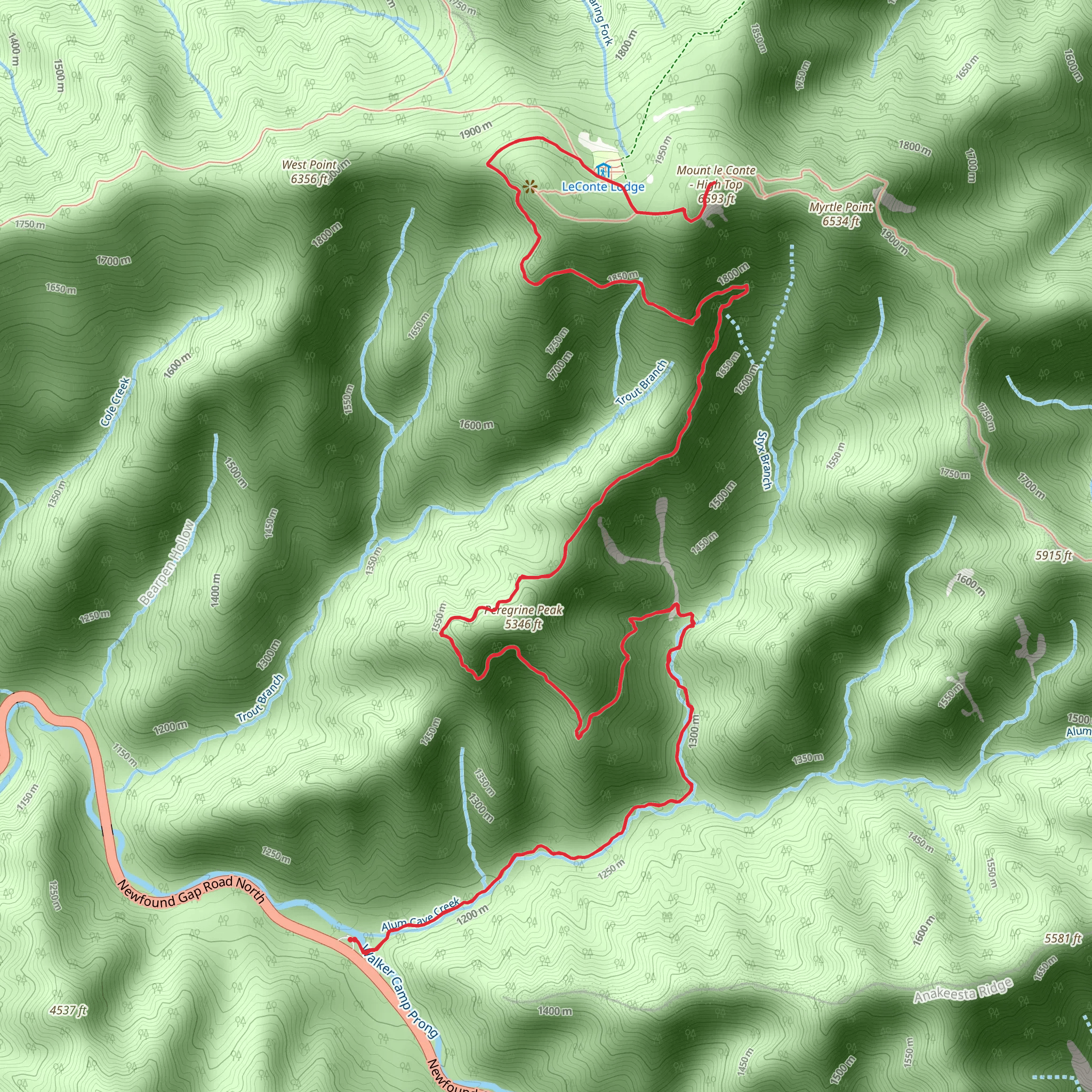 Alum Cave Trail to Mount LeConte mobile static map