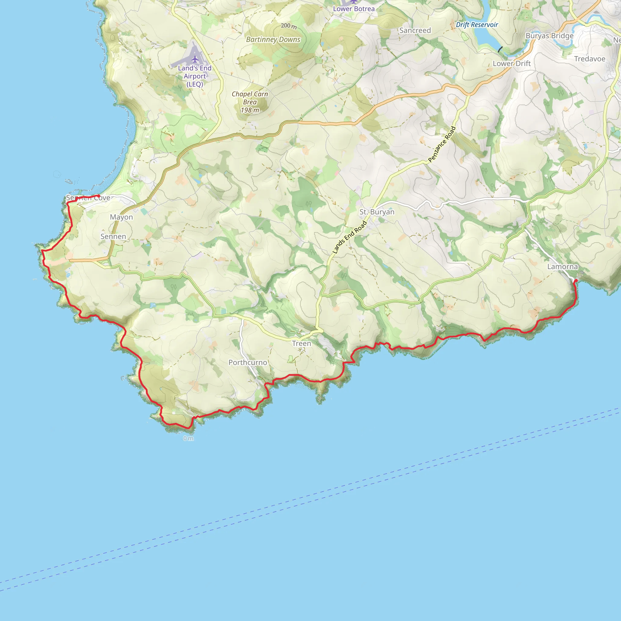 Sennen Cove to Lamorna Walk mobile static map