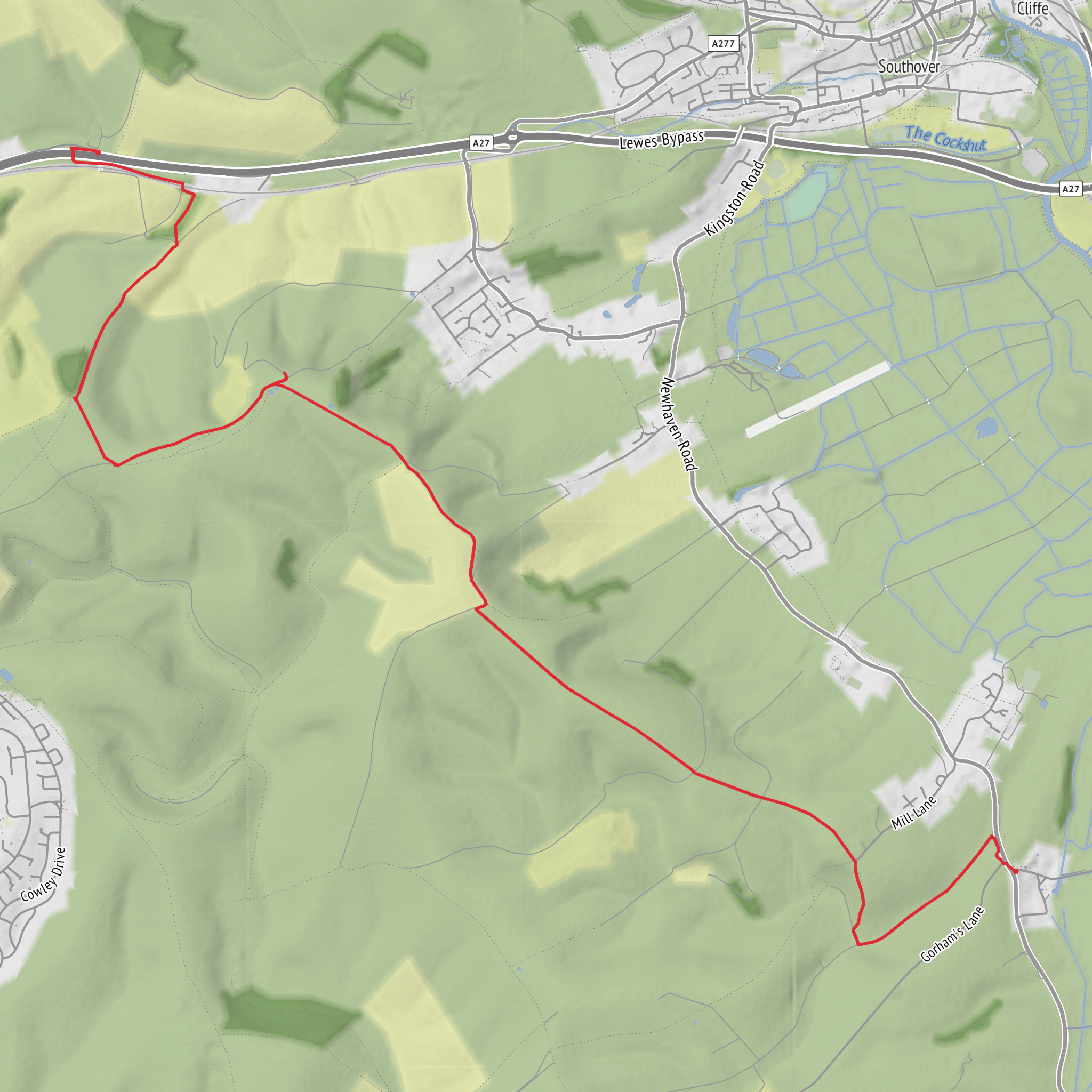 Hike from Southease to Housedean Farm - Southdown Way mobile static map