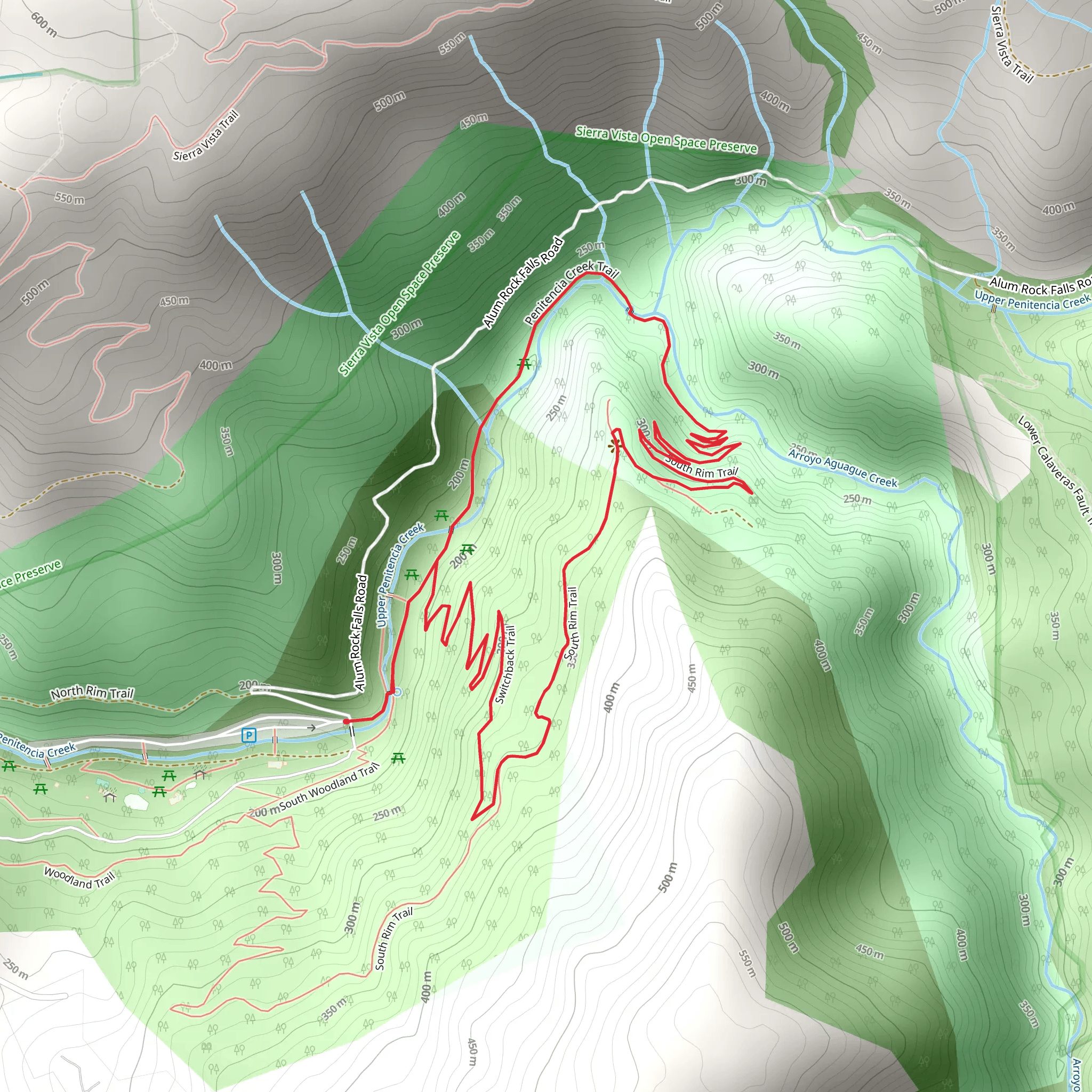 Penitencia Creek Trail, South Rim Trail and Switchback Trail Loop mobile static map