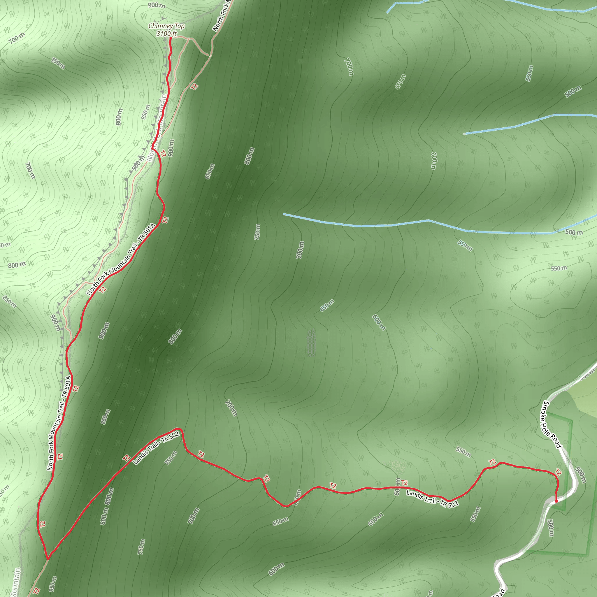 Chimney Top via Landis Trail mobile static map